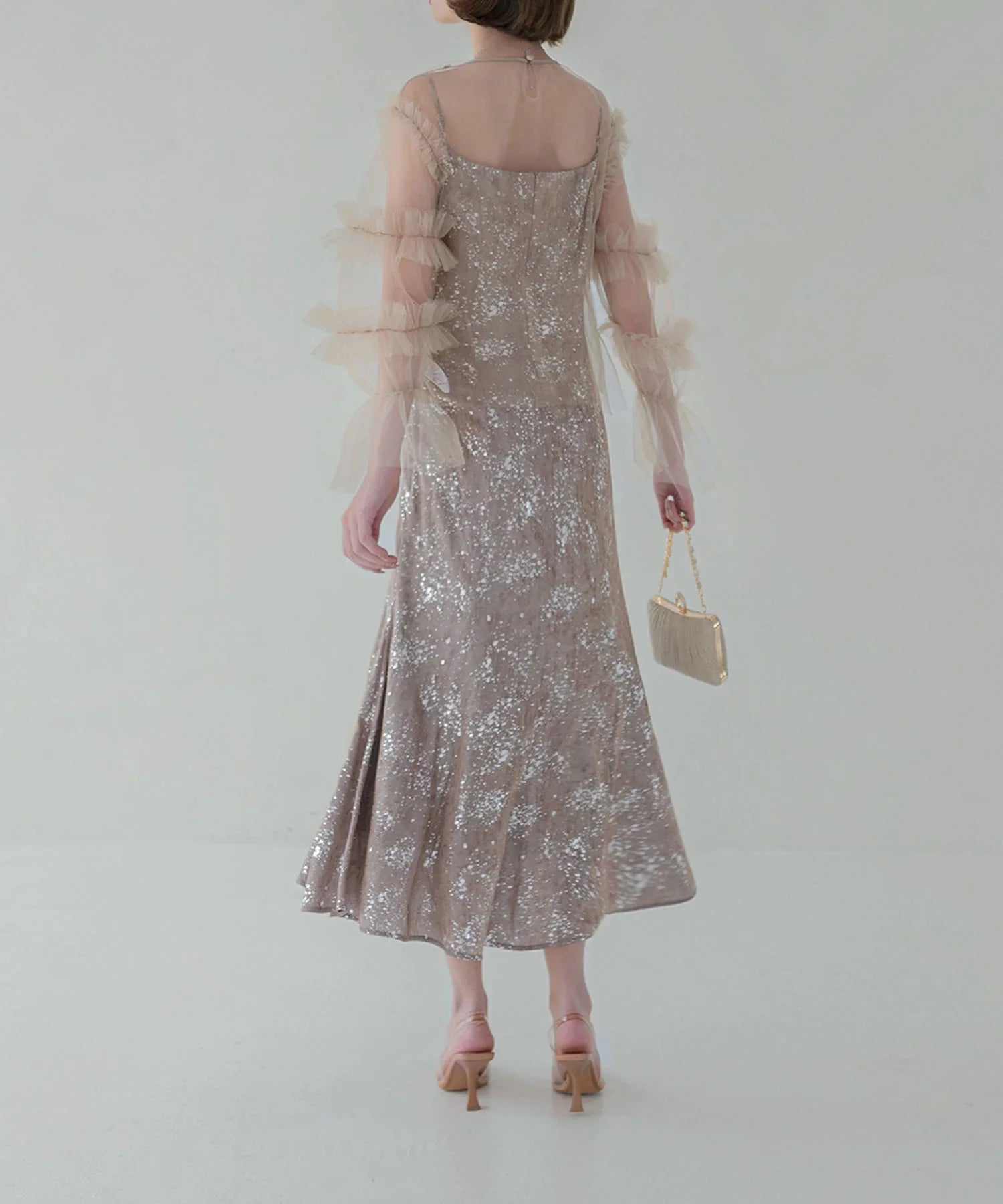 【SOLD OUT】チュールフリルペイントマーメイドワンピースドレス