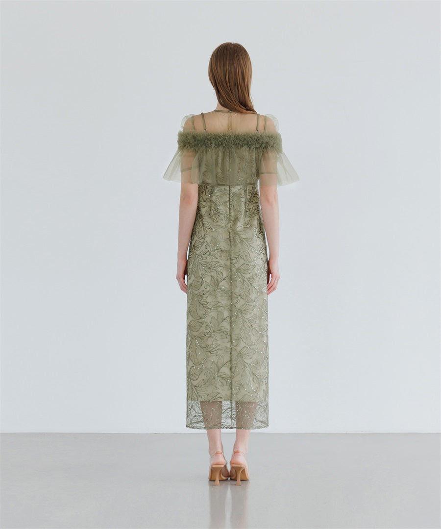 【当日発送】3WAYフラワーチュールアシンメトリーIラインワンピースドレス