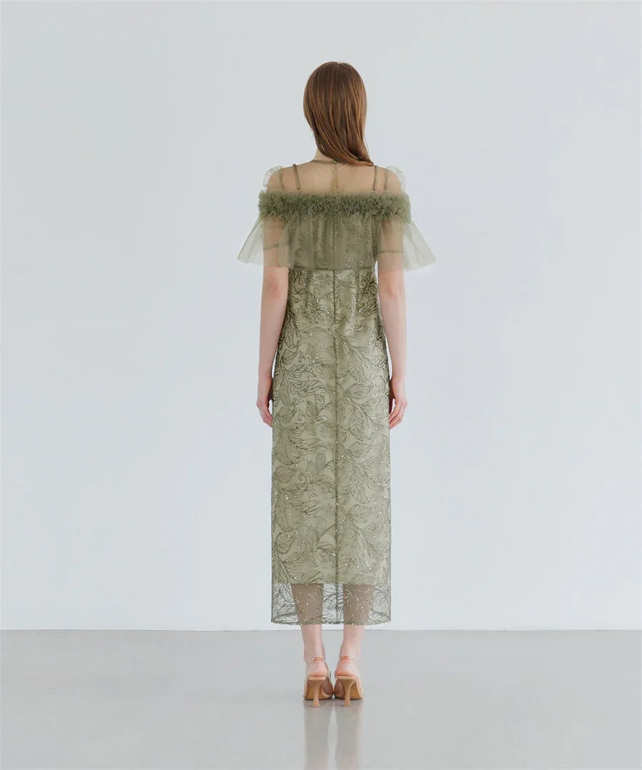 【当日発送】3WAYフラワーチュールアシンメトリーIラインワンピースドレス