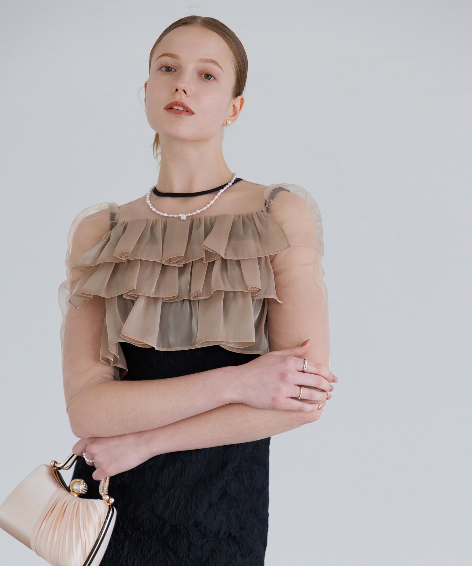 【当日発送】3WAYティアードフリルジャガードIラインワンピースドレス