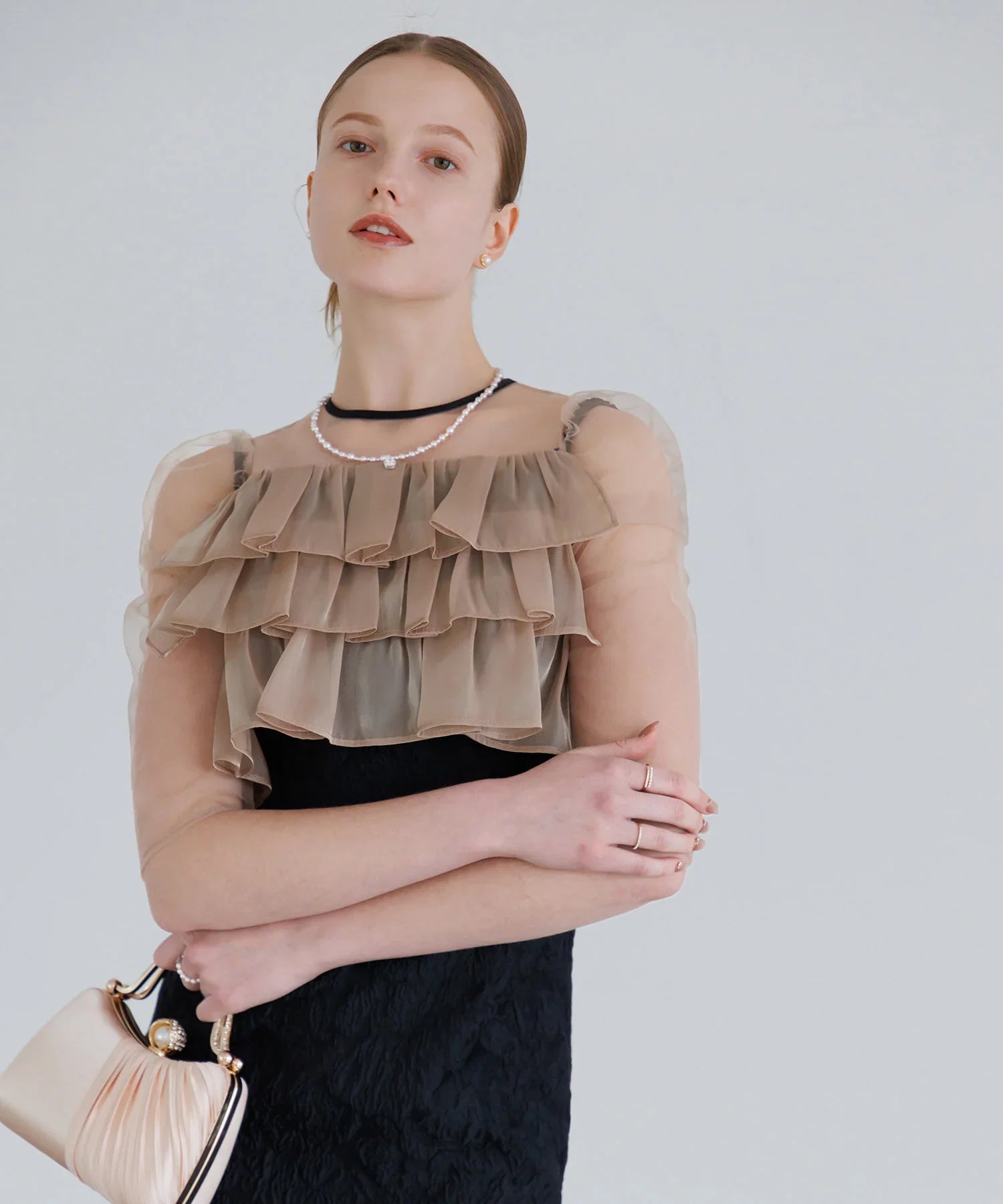 【当日発送】3WAYティアードフリルジャガードIラインワンピースドレス