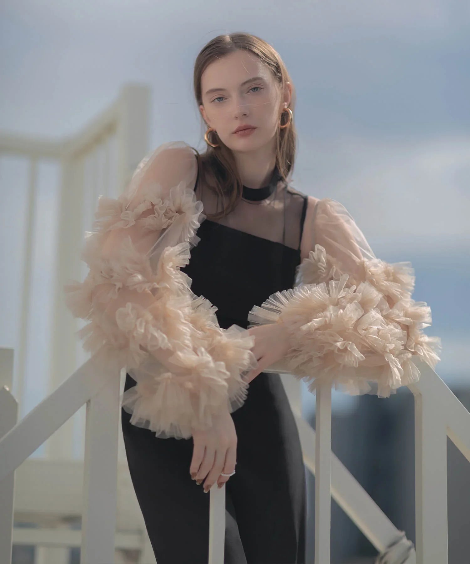 【当日発送】ボリュームチュールスリーブオールインワンパンツドレス