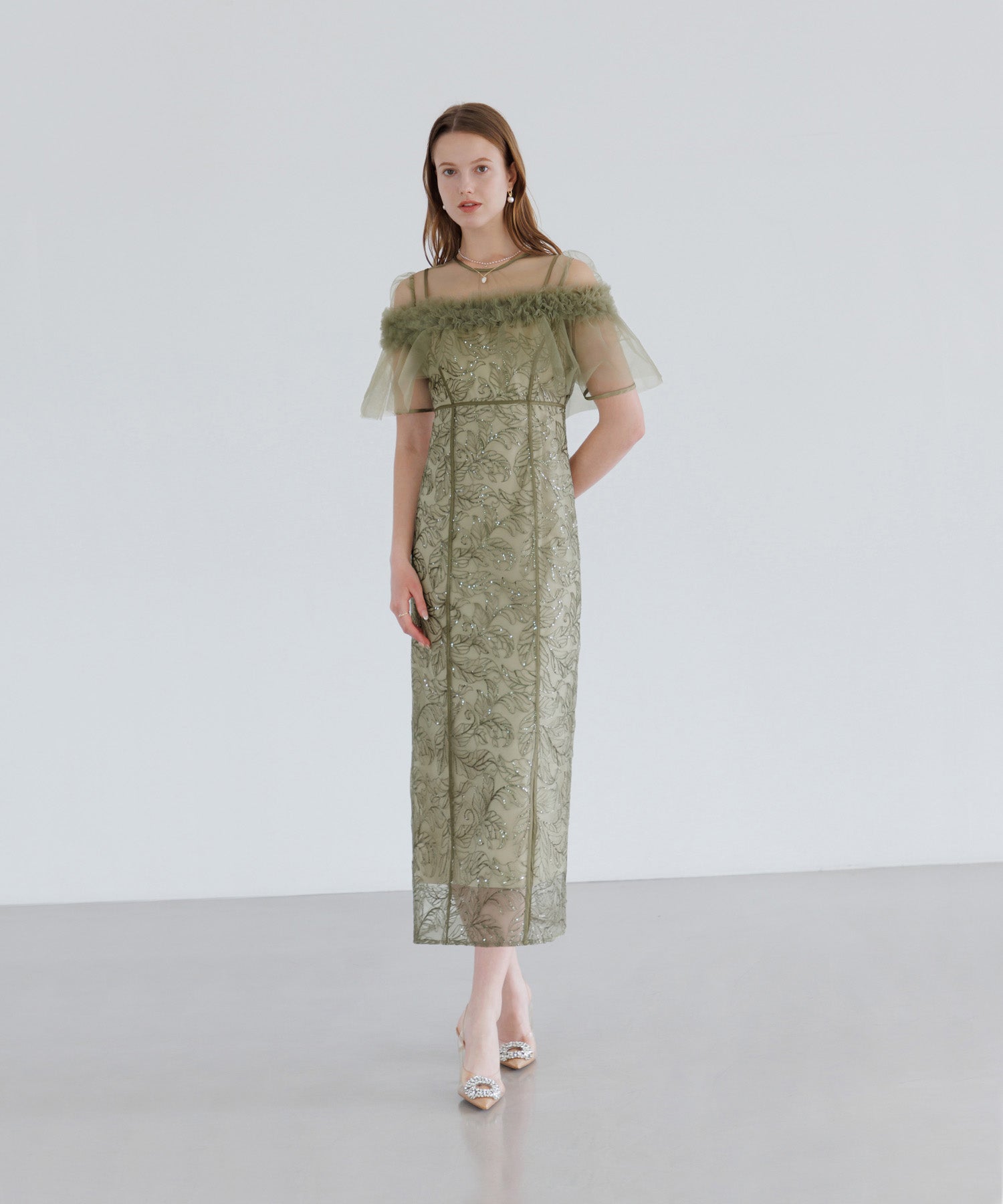 【当日発送】3WAYフラワーチュールアシンメトリーIラインワンピースドレス