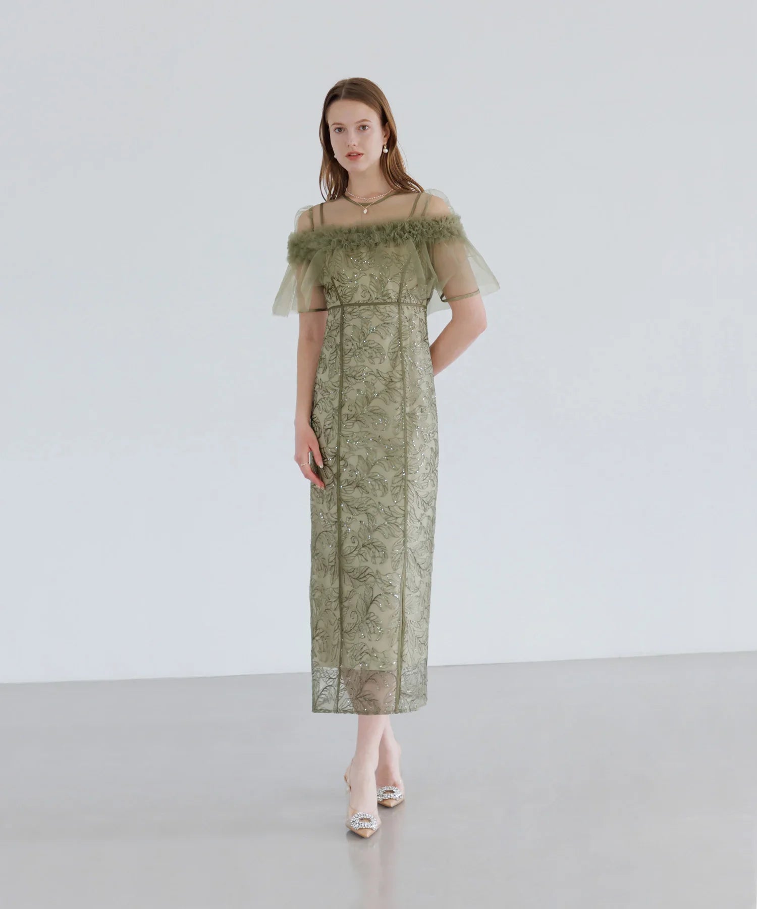 【当日発送】3WAYフラワーチュールアシンメトリーIラインワンピースドレス