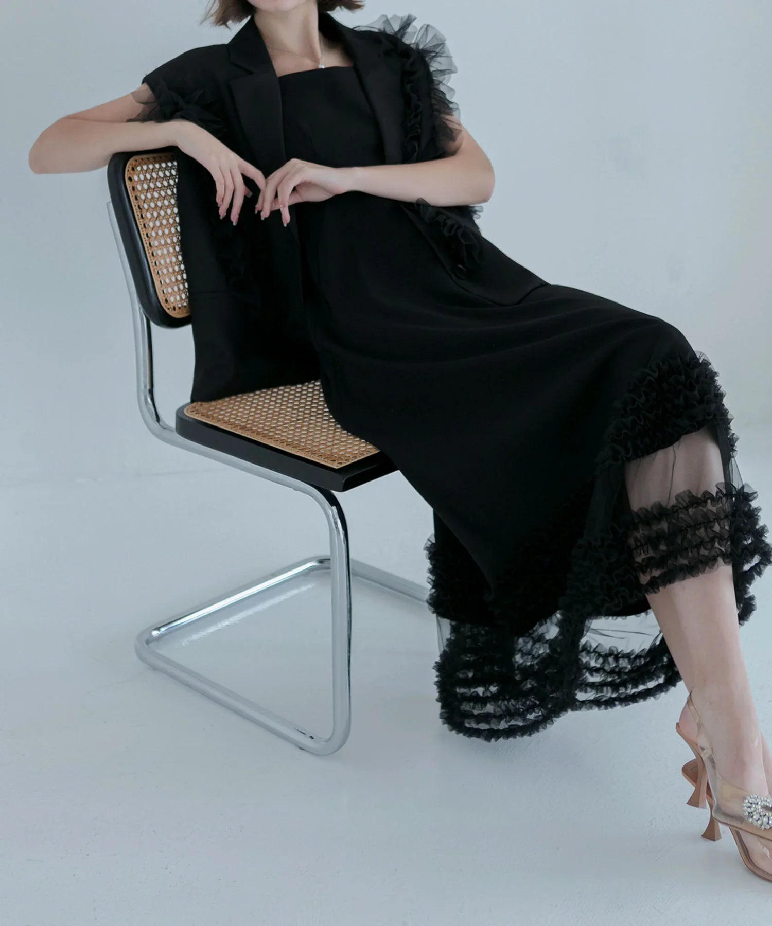 【当日発送】チュールフリルセットアップワンピースドレス