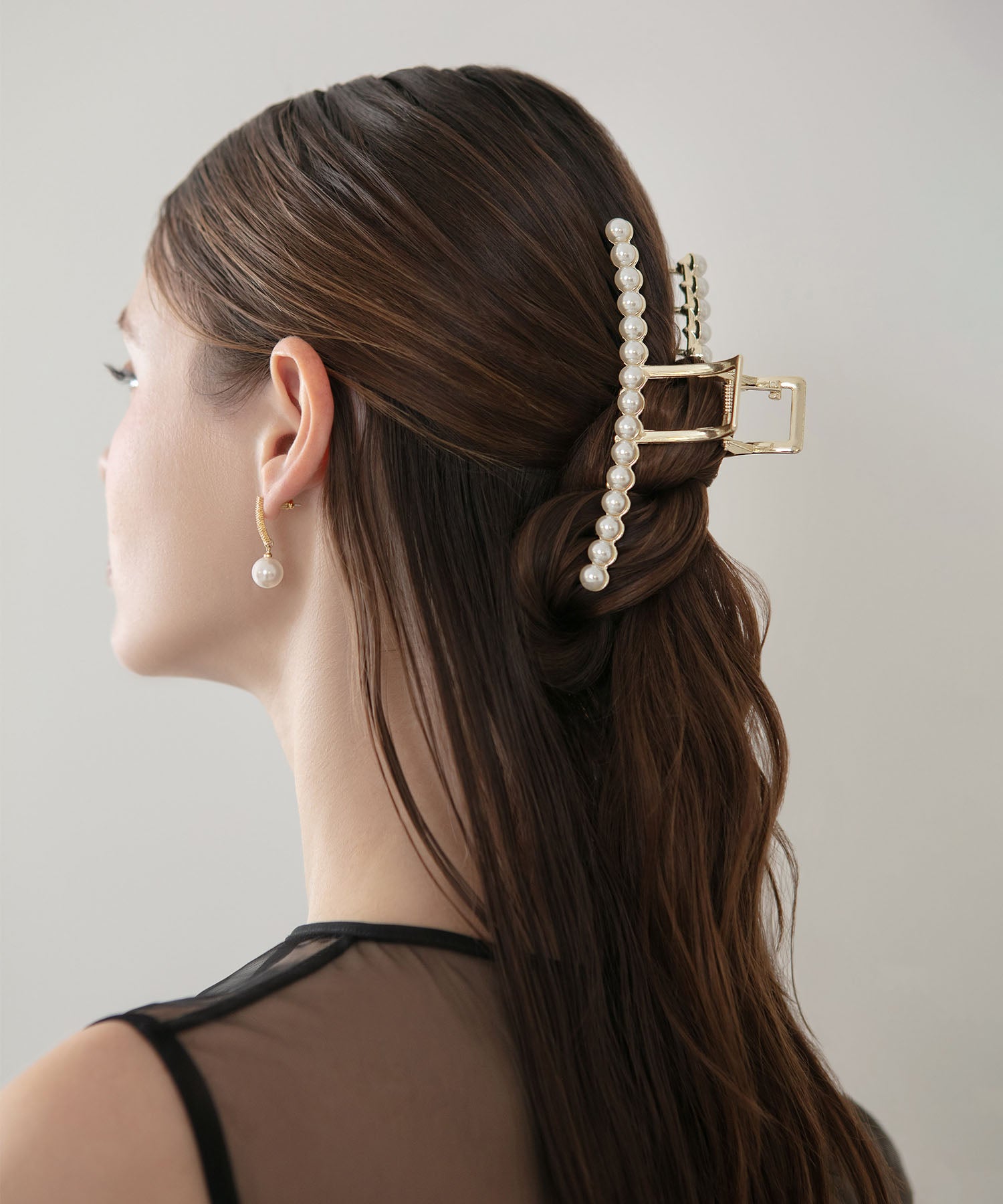 【当日発送】パールライン メタルロングヘアクリップ