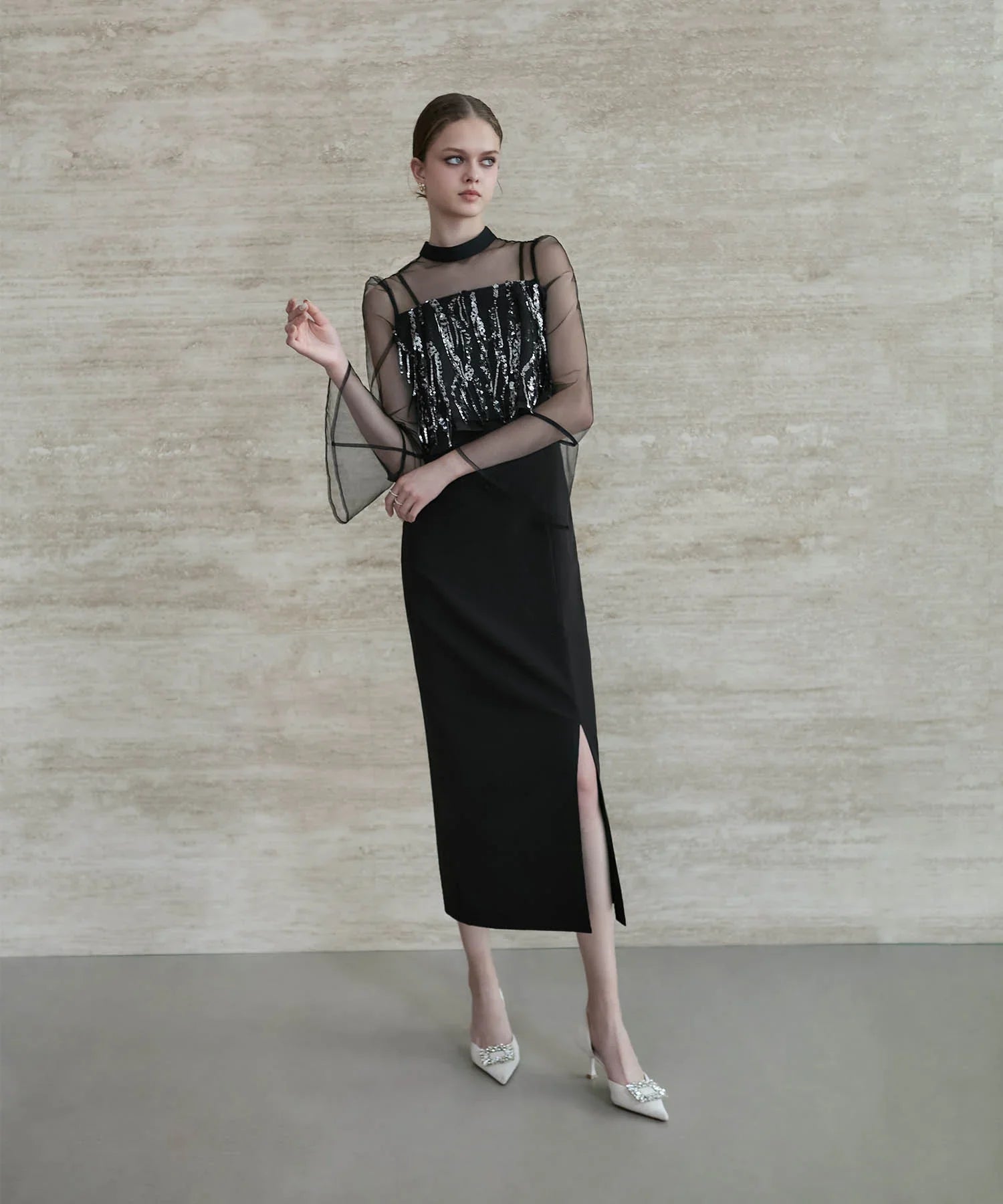 【当日発送】2WAYスパンコールビスチェチュールIラインワンピースドレス