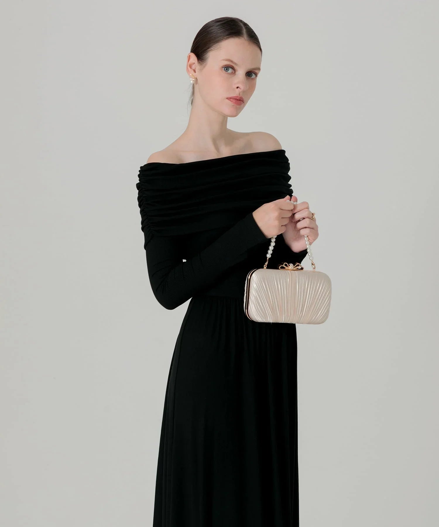 【当日発送】アームカバーオフショルダーリブニットワンピース