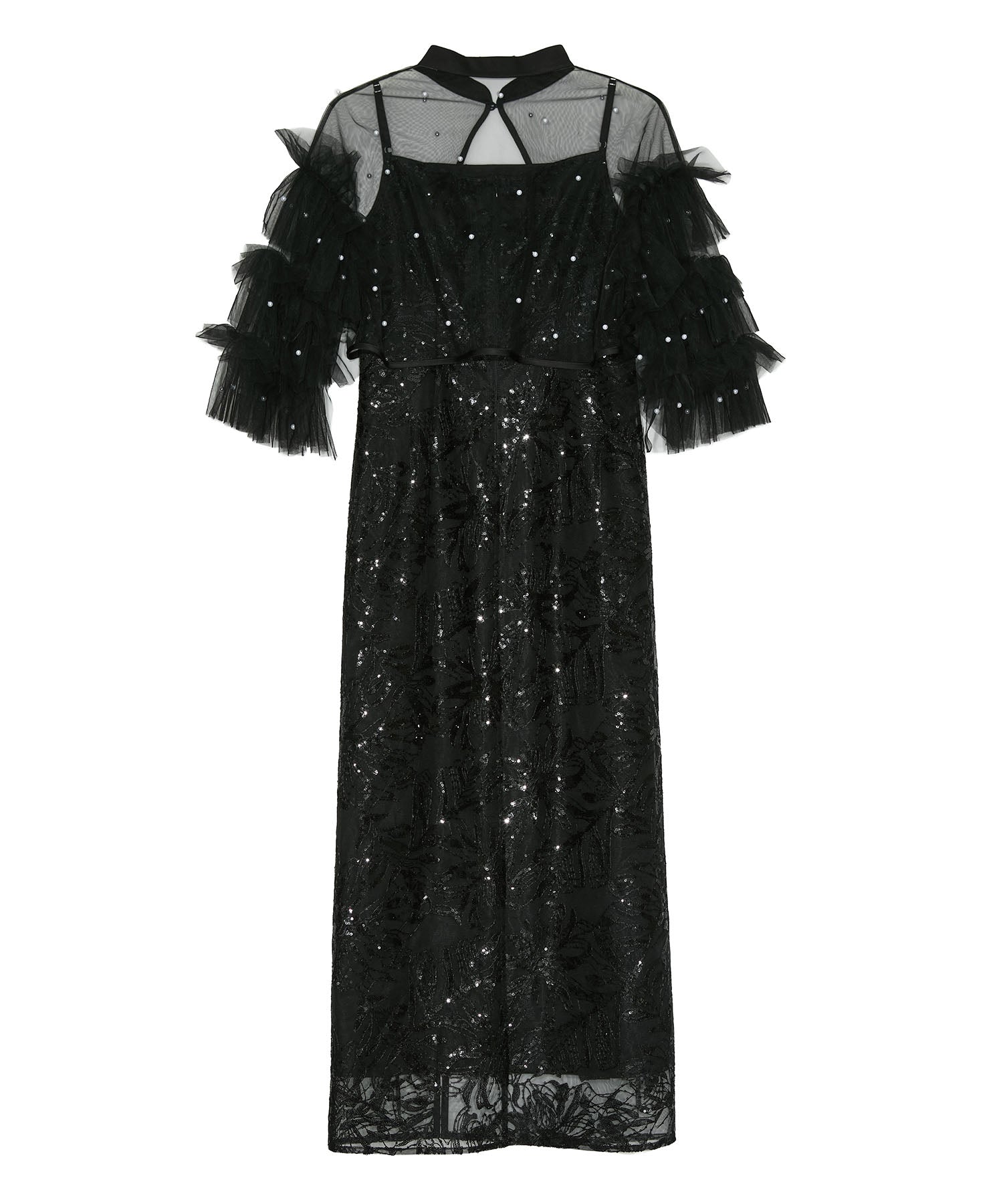 【一部当日発送】パールフリルチュールボレロレイヤードIラインワンピースドレス