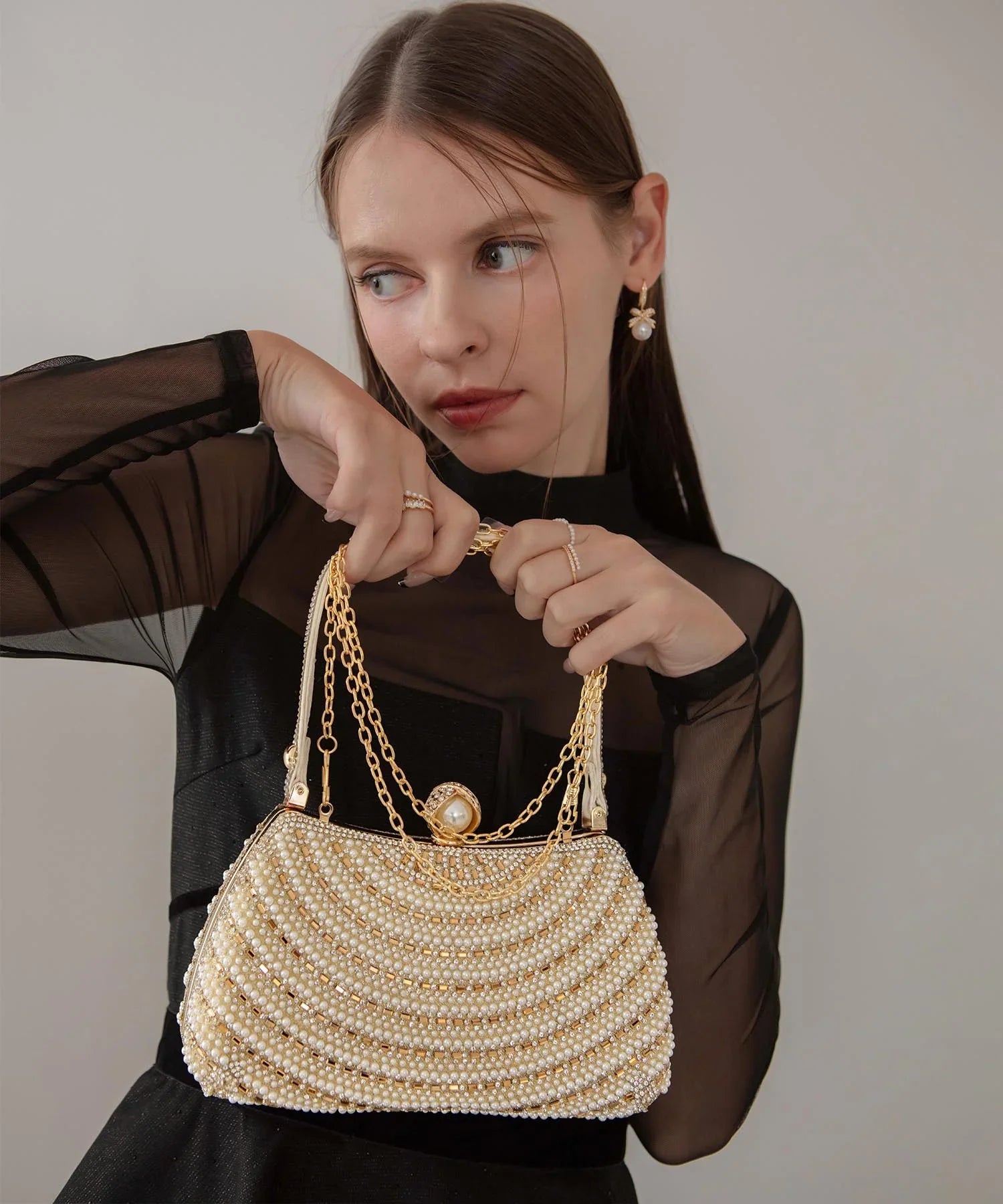 【SOLD OUT】2WAYパールビジューデザインハンドバッグ