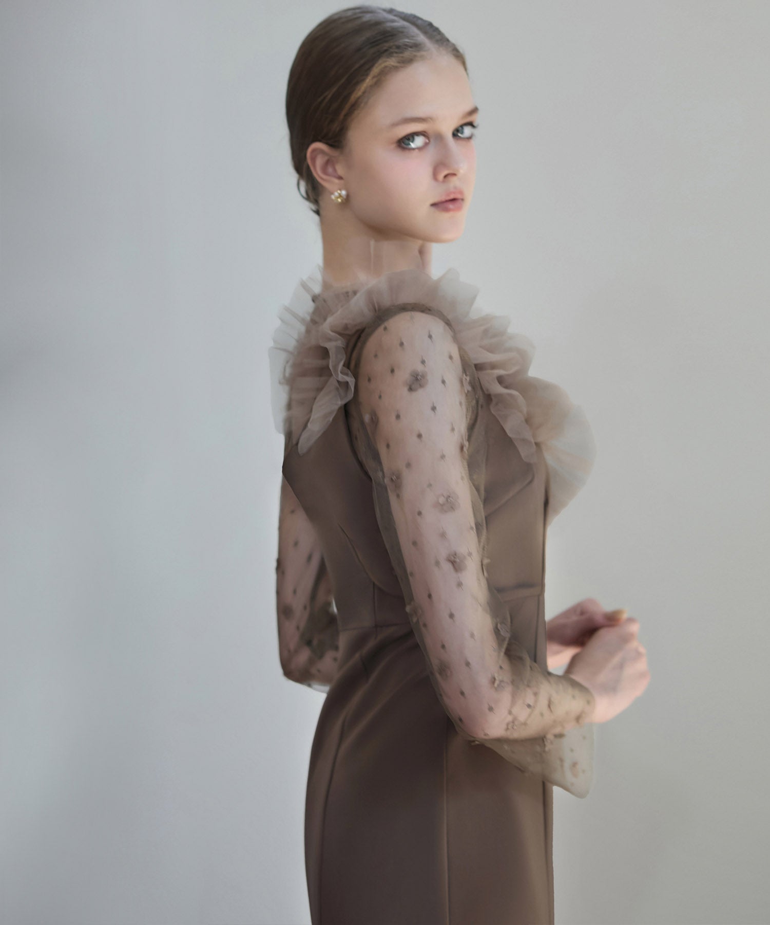 【当日発送】フラワーモチーフアシンメトリーチュールマーメイドワンピースドレス