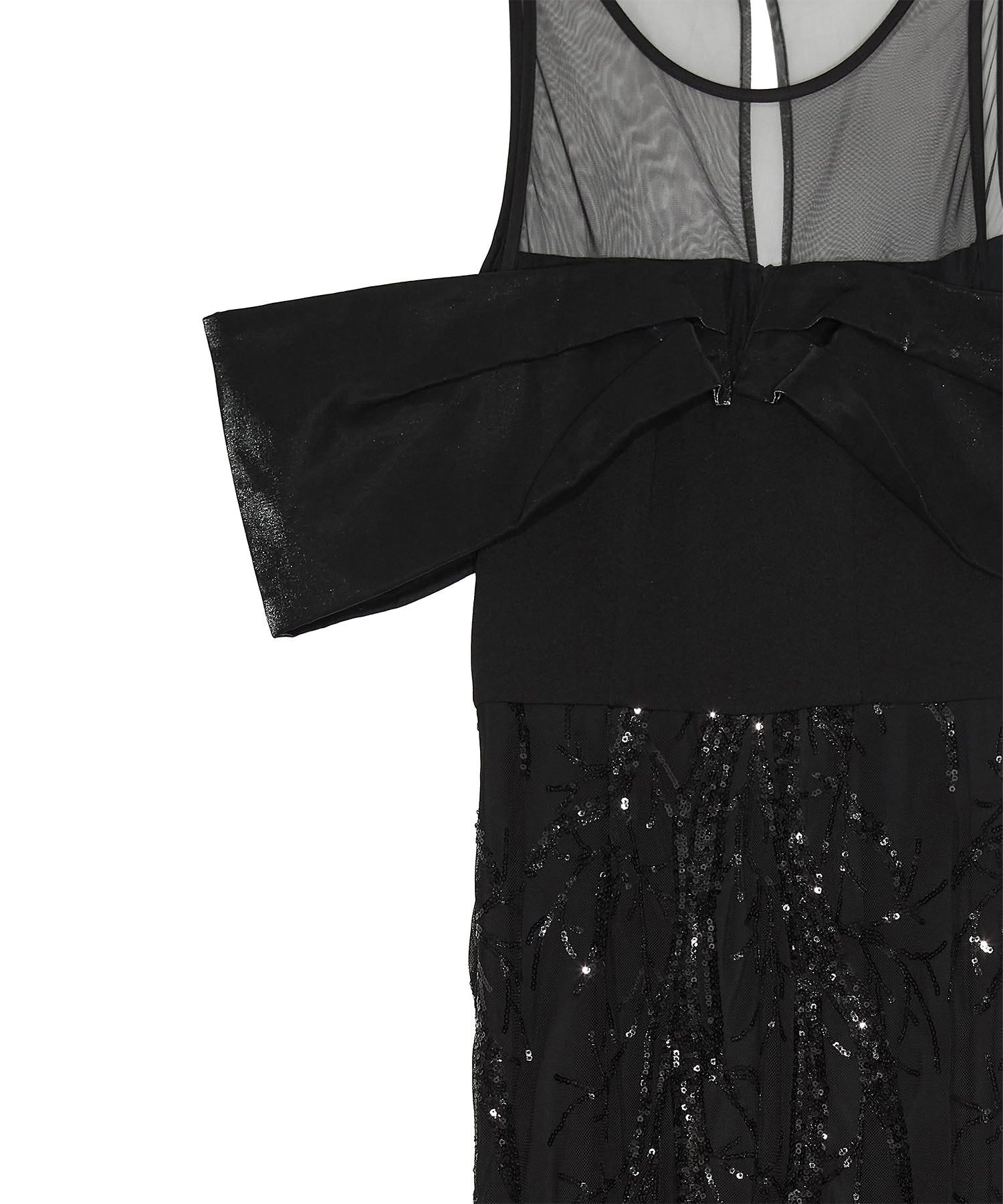 【LEJA LUXE】シースルーオフショルダーデザインスパンコールマーメイドドレス