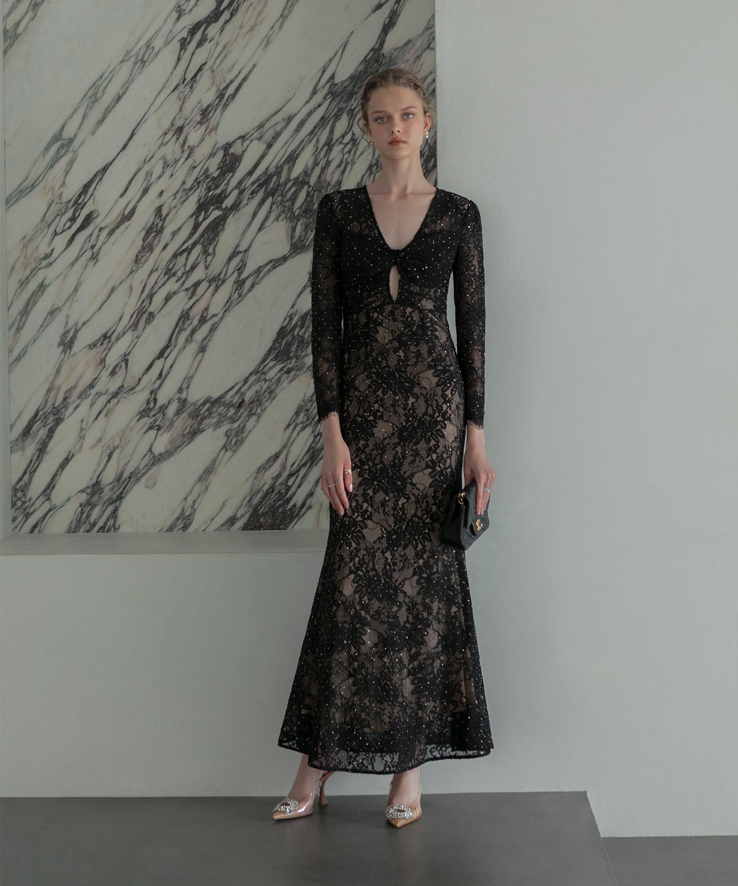 【LEJA LUXE】ツイストオープンレースストーンマーメイドドレス