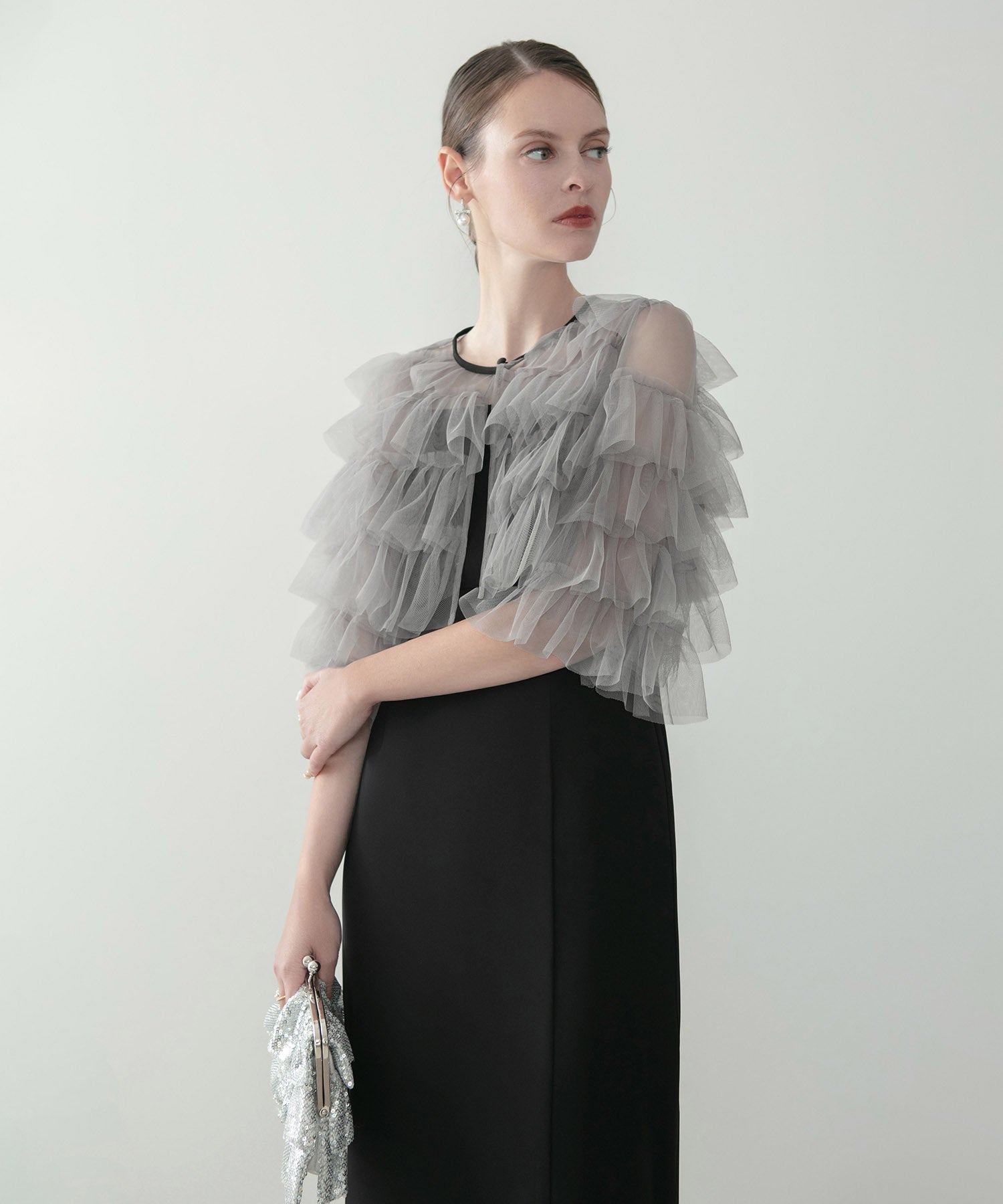 【当日発送】ティアードチュールボレロ フリルIラインワンピースドレス