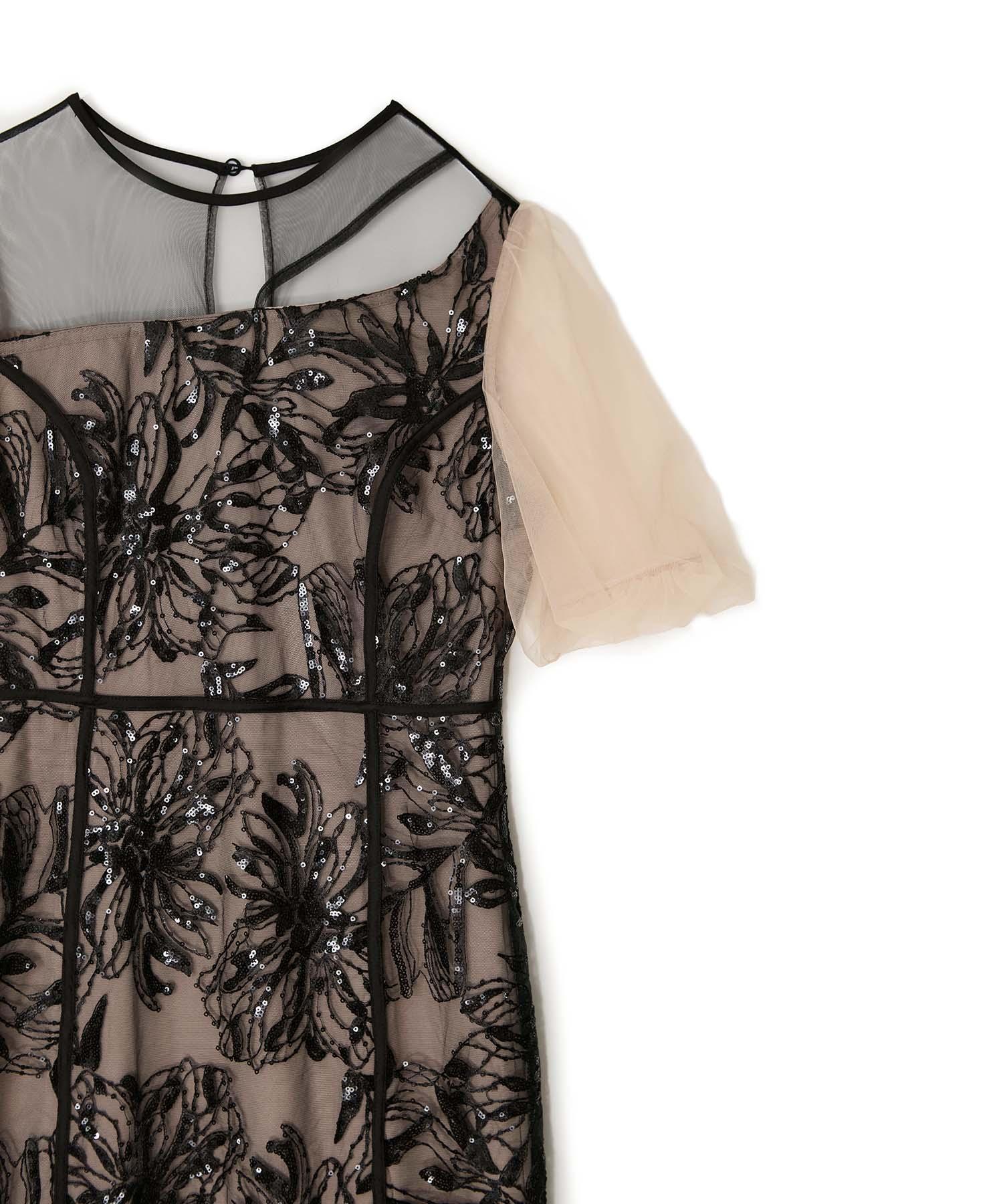 【当日発送】アシンメトリーシアーフラワーワンピースドレス