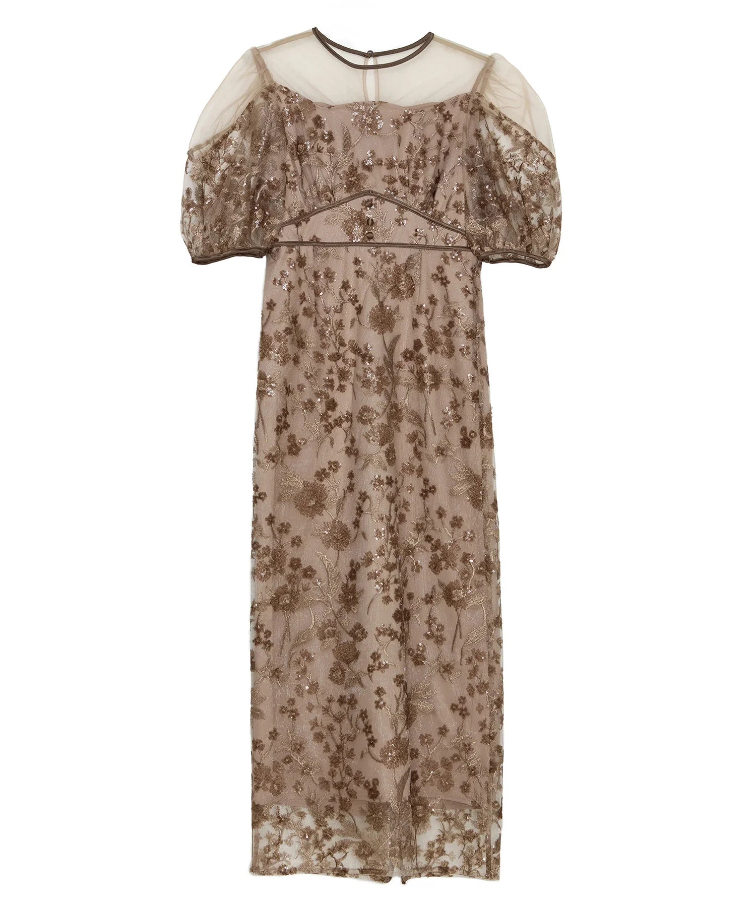 【当日発送】フラワーディテールパフスリーブIラインワンピースドレス