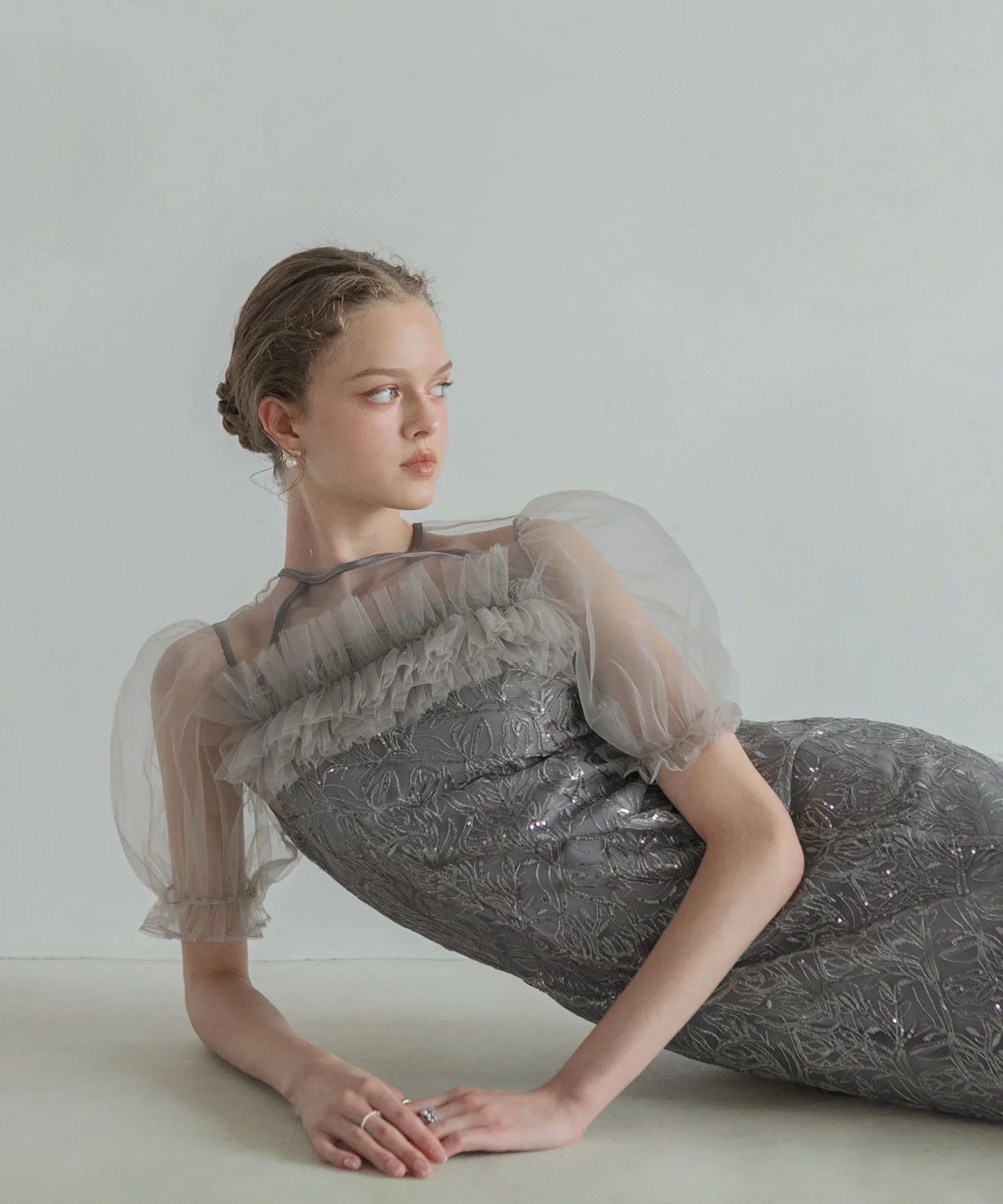 【当日発送】チュールフラワースパンコールIラインワンピースドレス