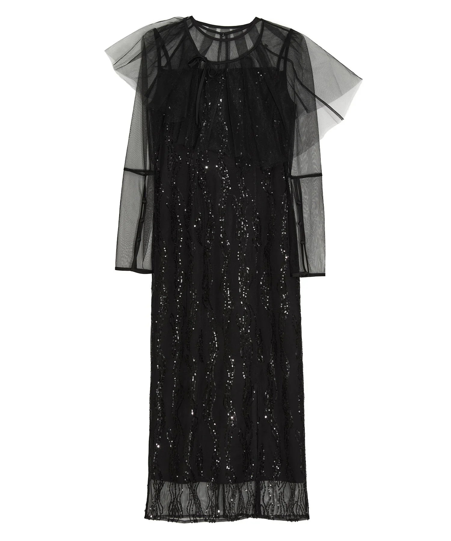 【当日発送】シアーケープスパンコールIラインワンピースドレス