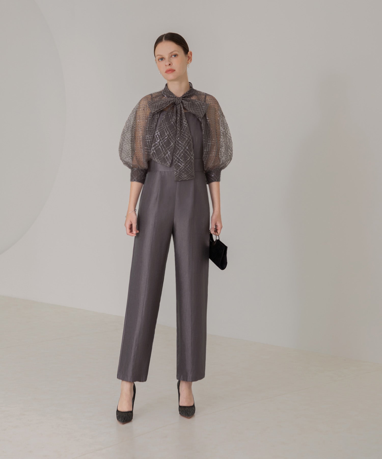 【当日発送】ドットスパンコールリボンボレロオールインワンパンツドレス