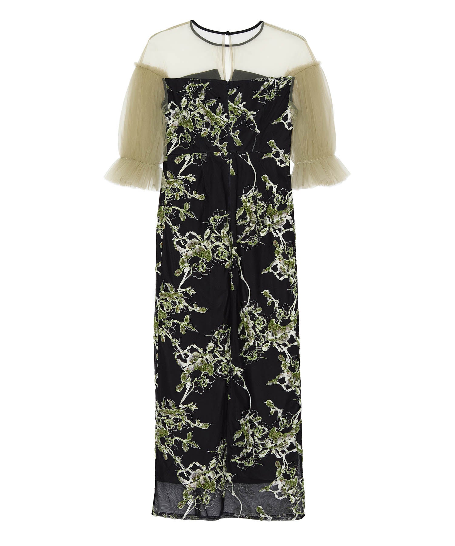 【当日発送】フラワーリリーフマテリアルボリュームスリーブIラインワンピースドレス