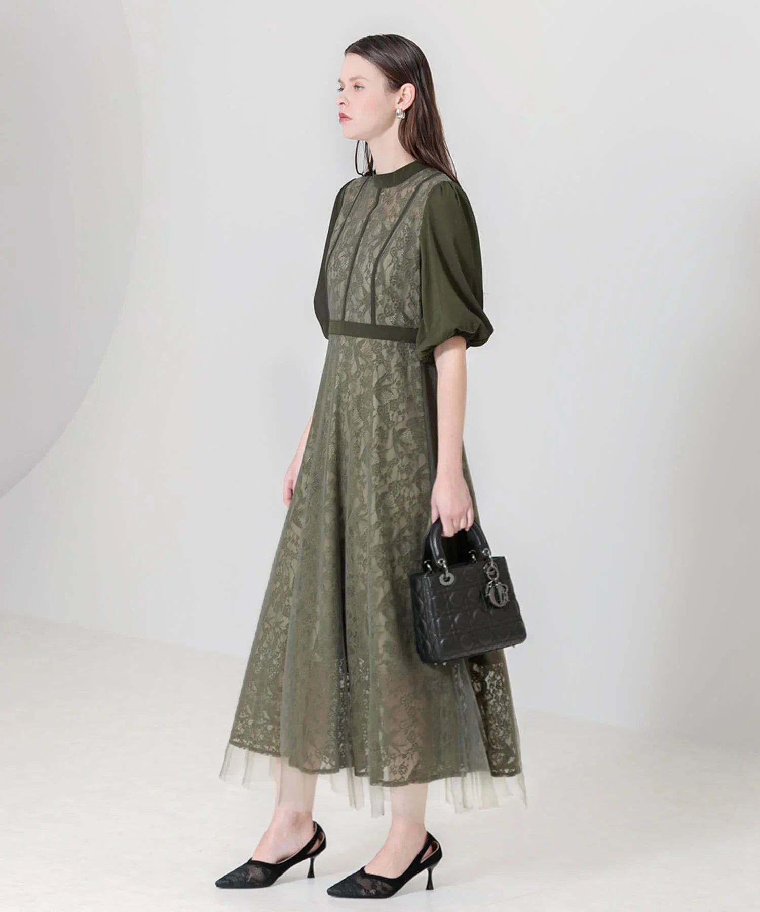 【當天出貨】高腰薄紗蕾絲A字連身裙