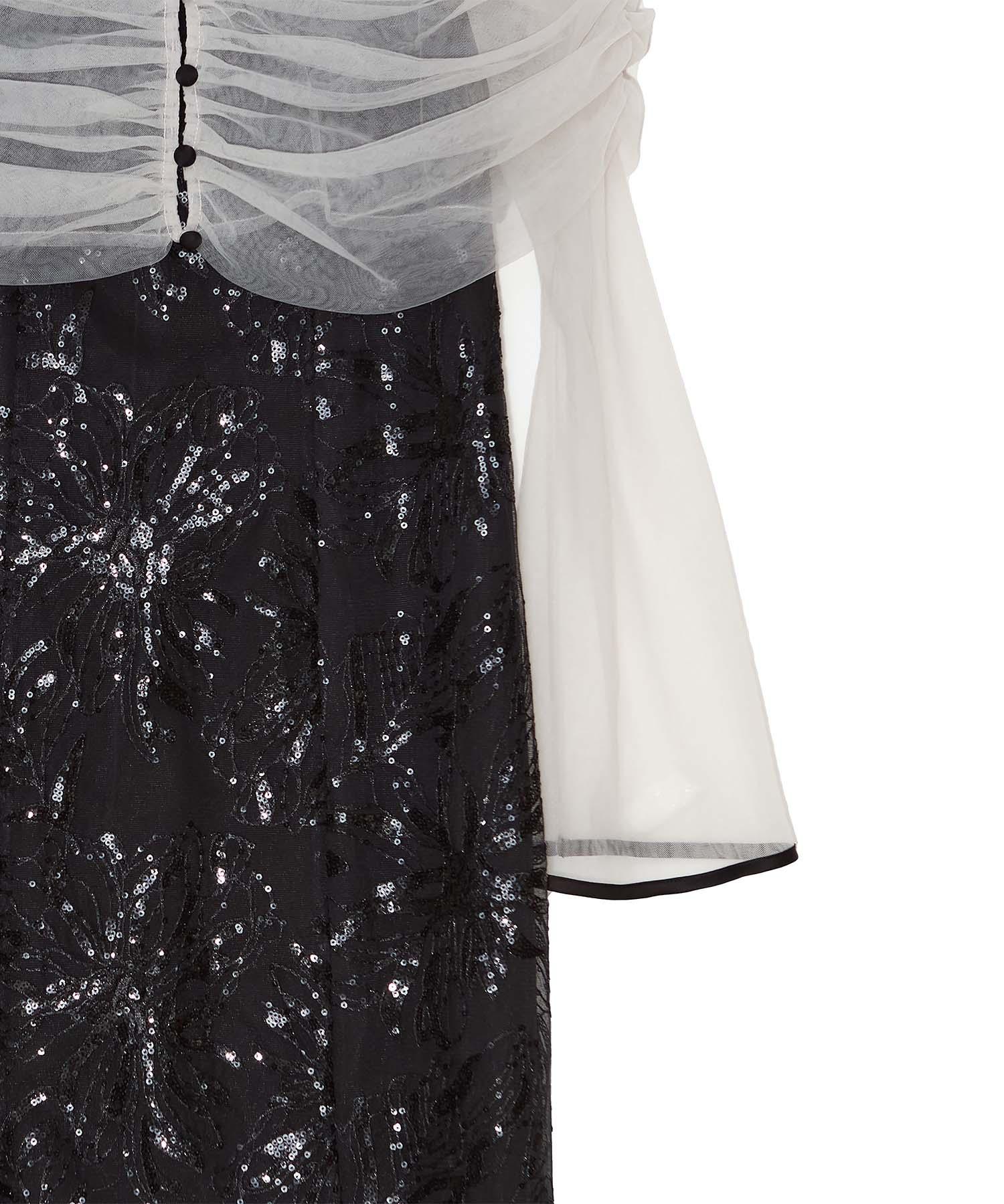 【当日発送】チュールオフショルダー花柄Iラインワンピースドレス