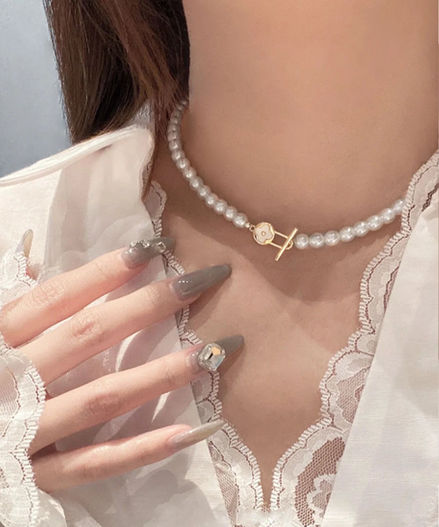 【当日発送】エレガントフラワーパールネックレス