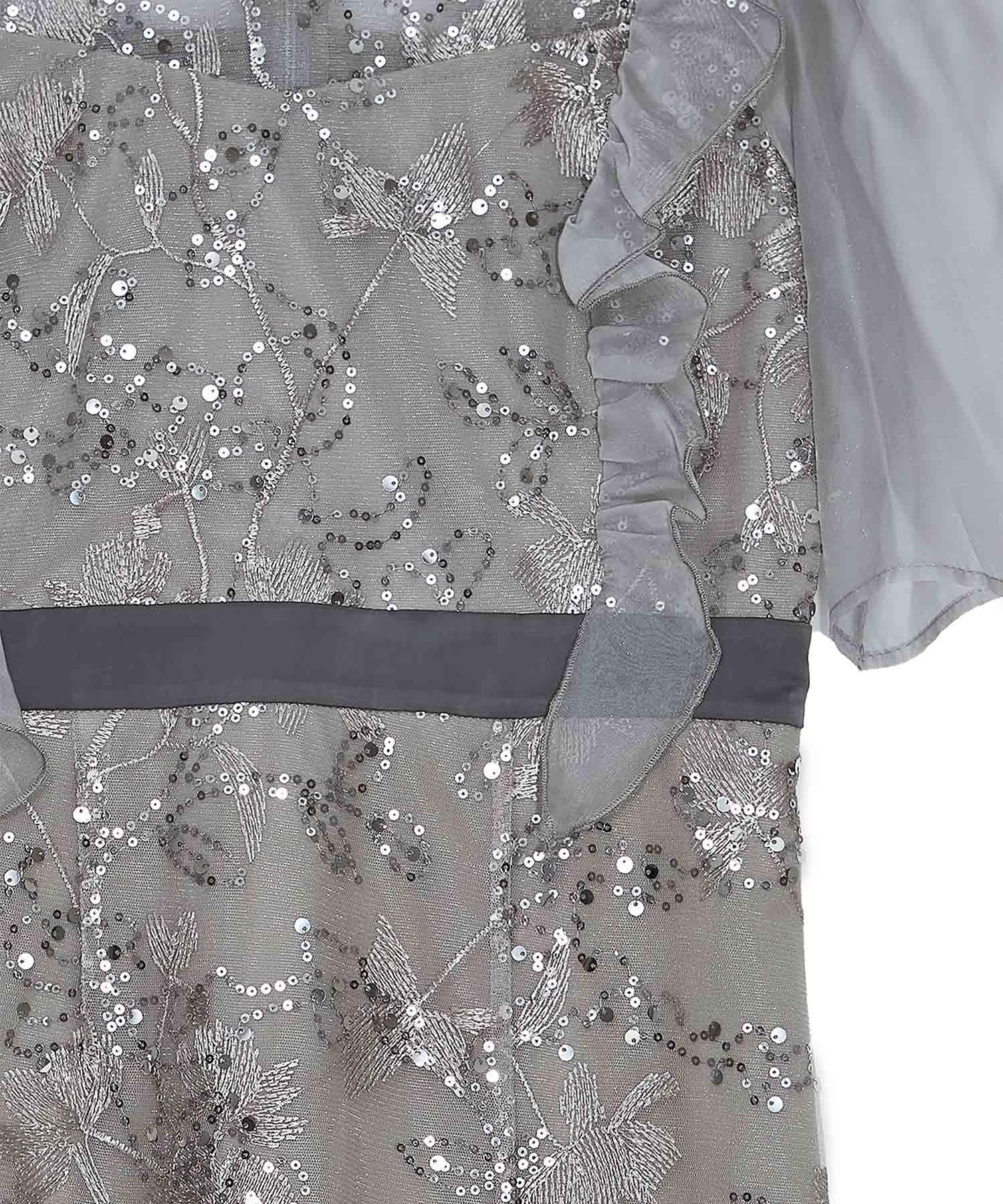 【当日発送】フラワースパンコールシアーフリルIラインワンピースドレス