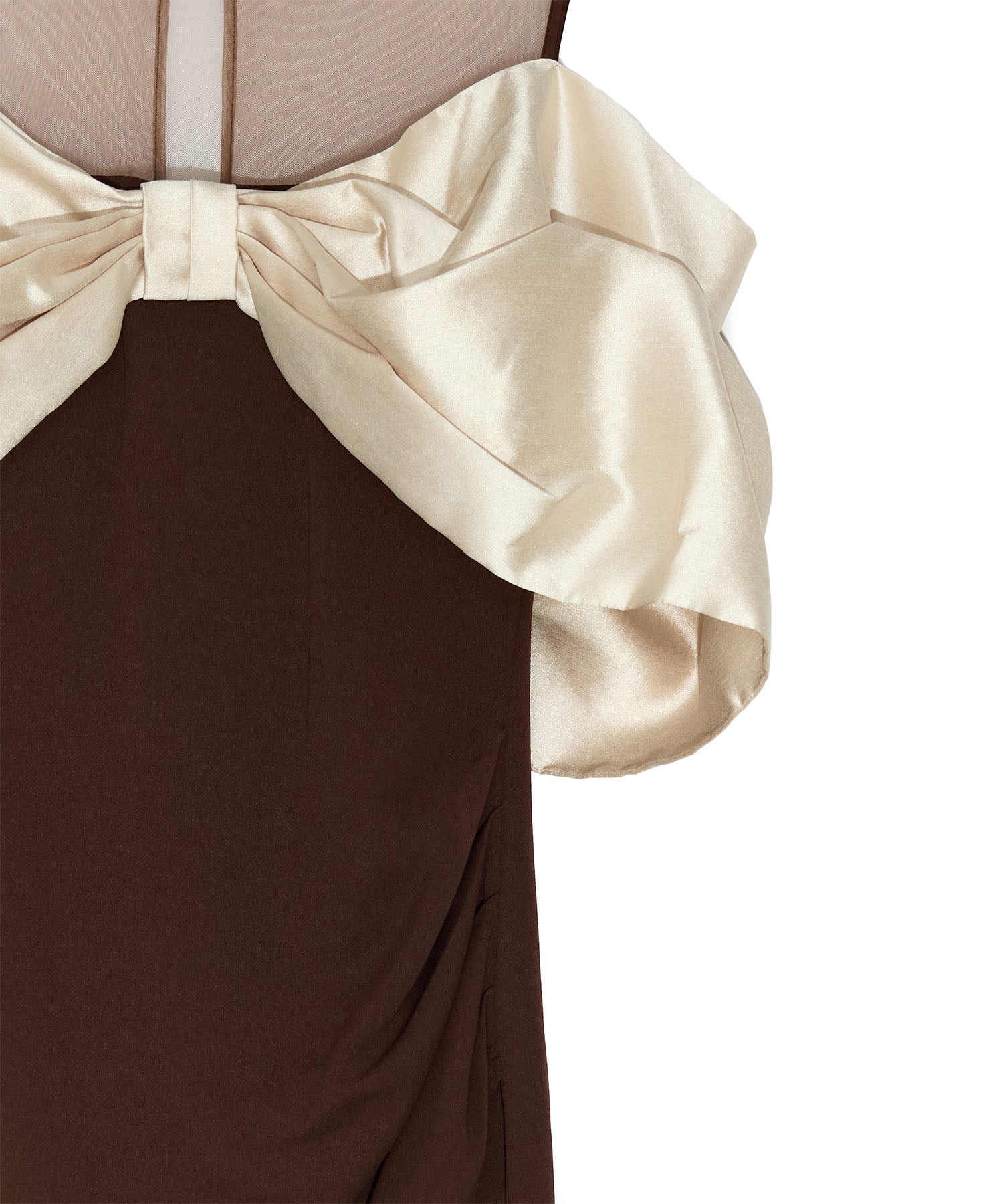 【LEJA LUXE】ビッグリボンシアーショルダードレープロングドレス