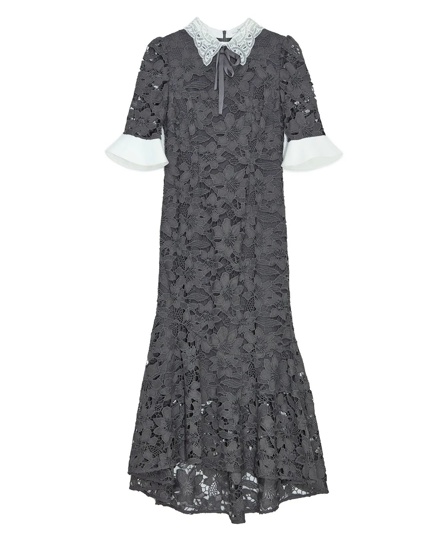 【一部当日発送】パールカラーボウタイフラワーレースフィッシュテールワンピースドレス