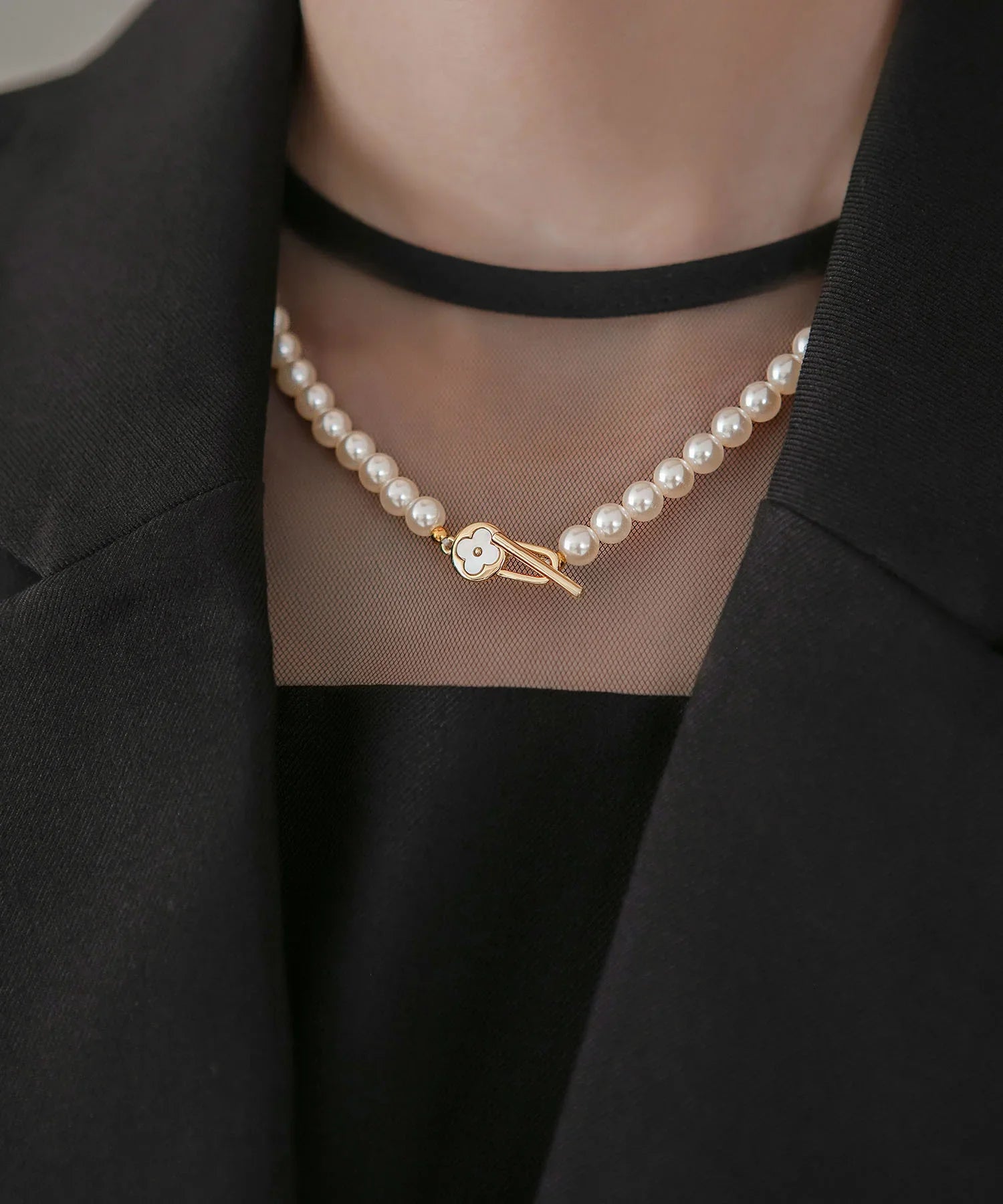 【当日発送】エレガントフラワーパールネックレス