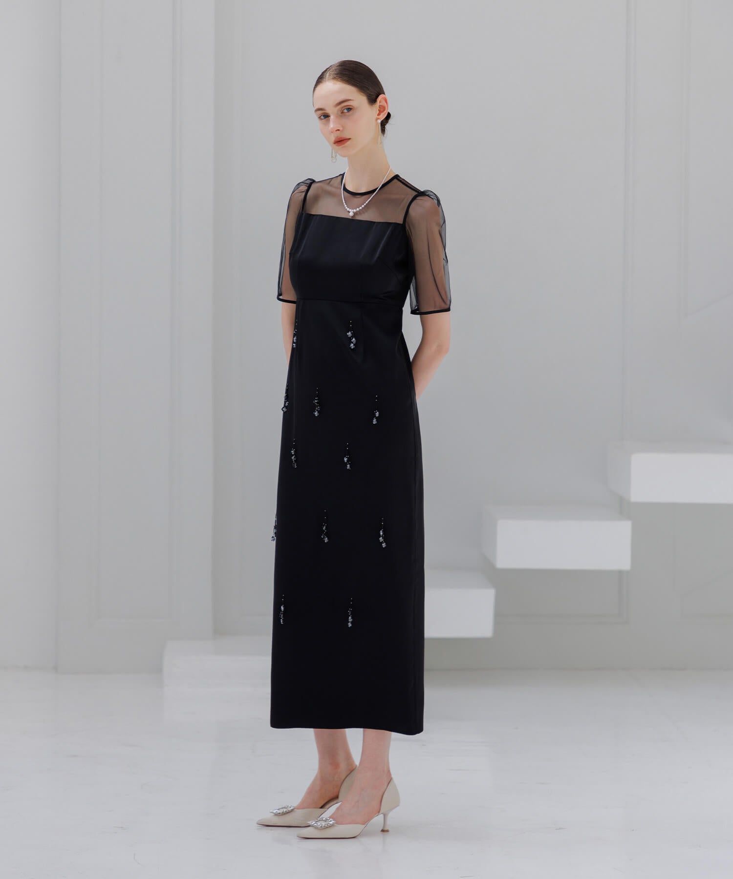 【SOLD OUT】2WAYシアーレイヤードビスチェIラインワンピースドレス