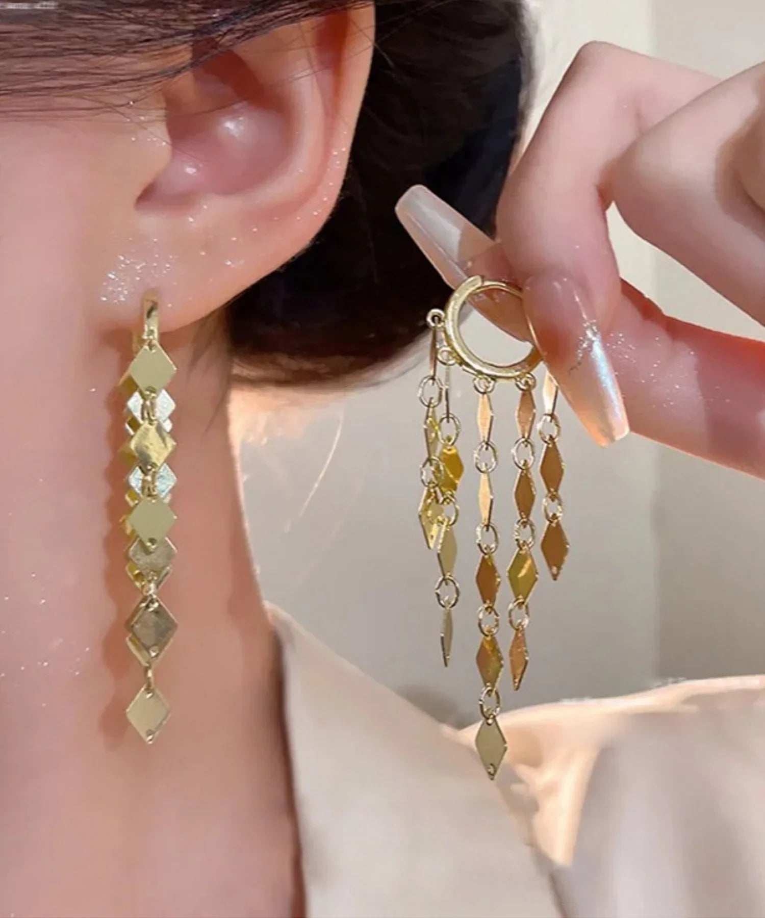 【当日発送】ダイヤモチーフロングピアス