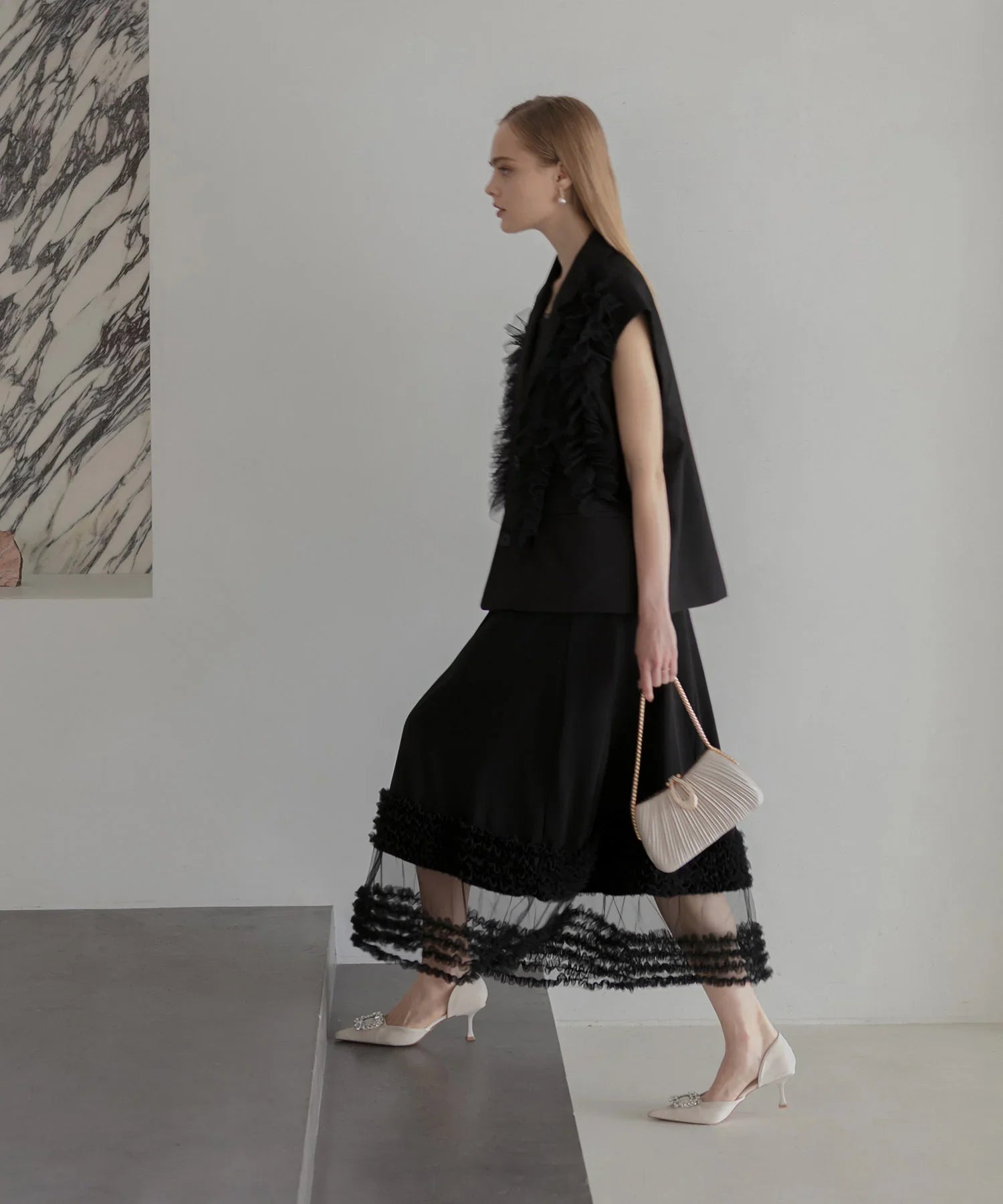 【当日発送】チュールフリルセットアップワンピースドレス