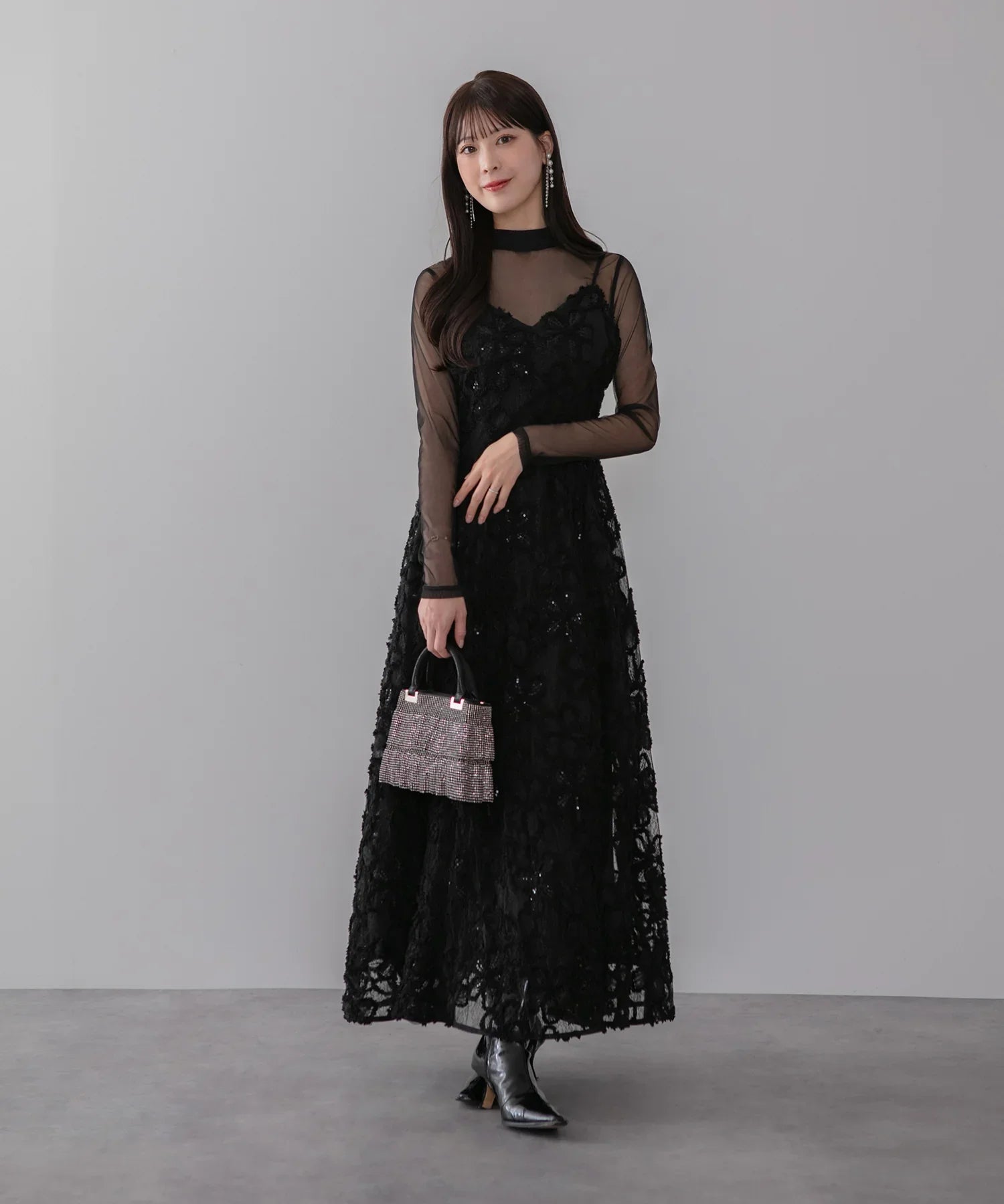 【当日発送】シアーフラワーレースレイヤードワンピース