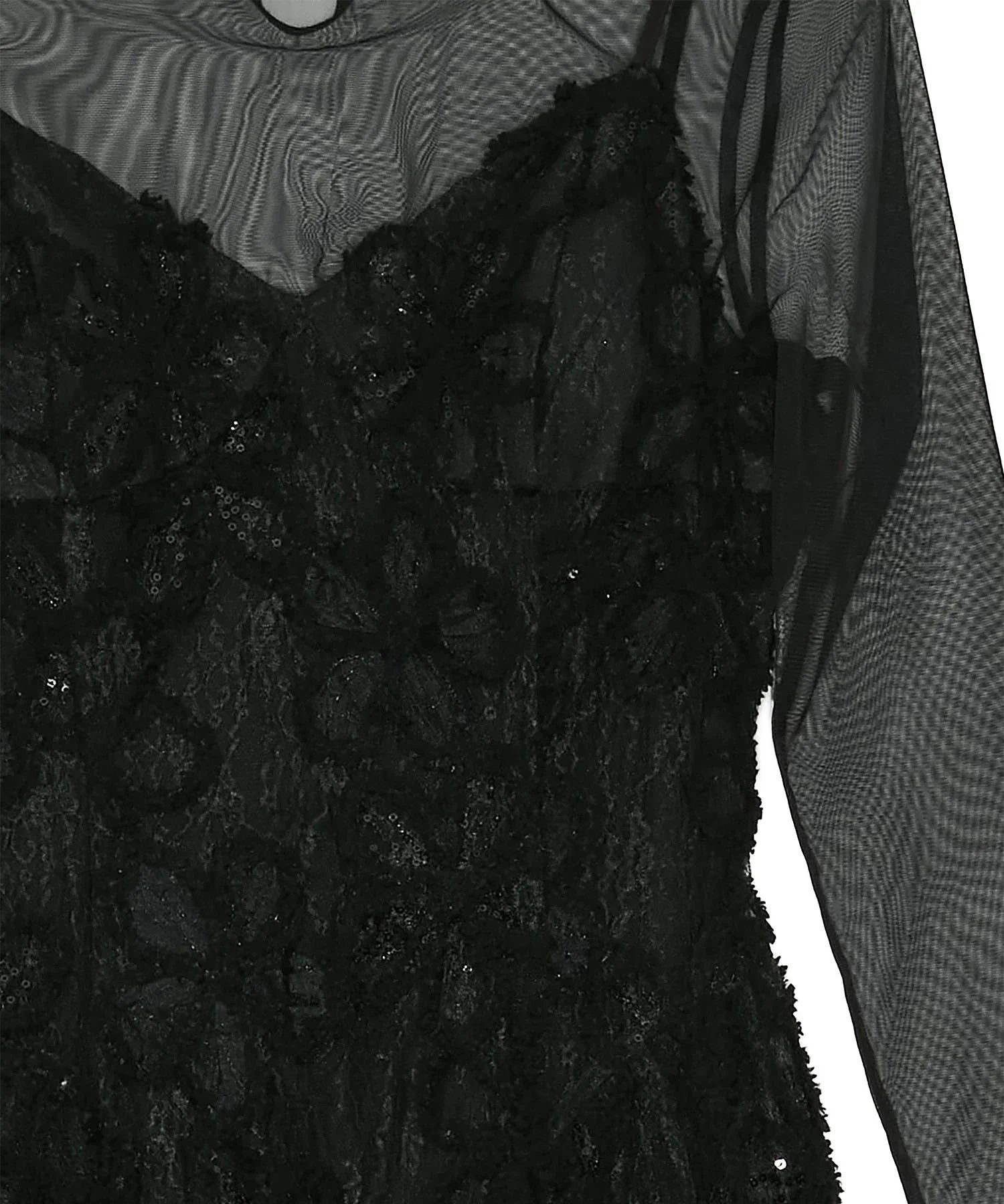 【一部当日発送】シアーフラワーレースレイヤードワンピース