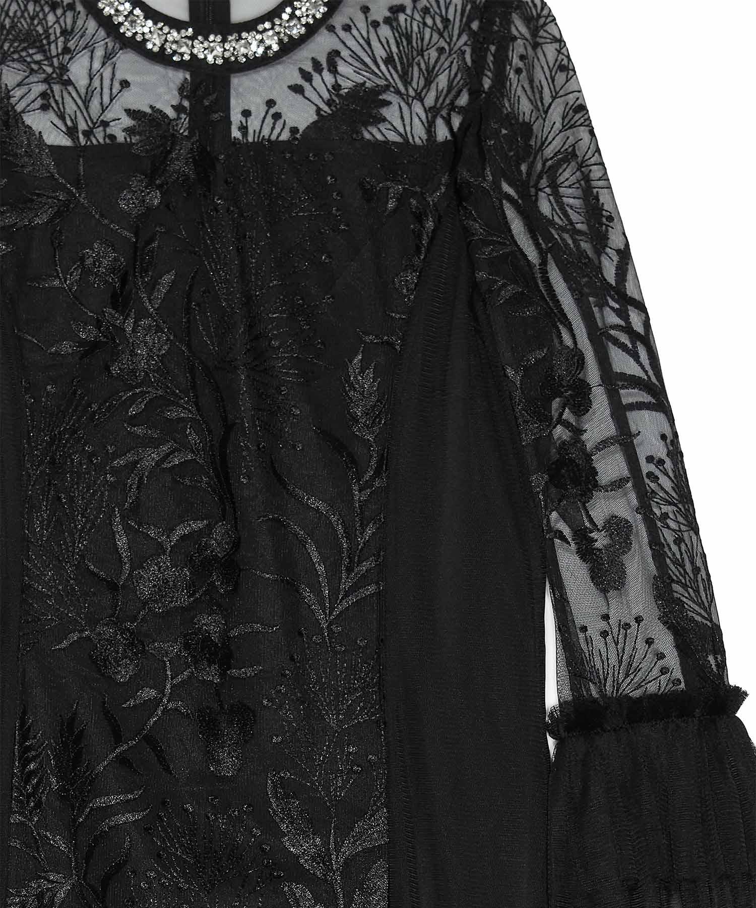 【当日発送】フラワーレースジュエルカラーIラインワンピースドレス