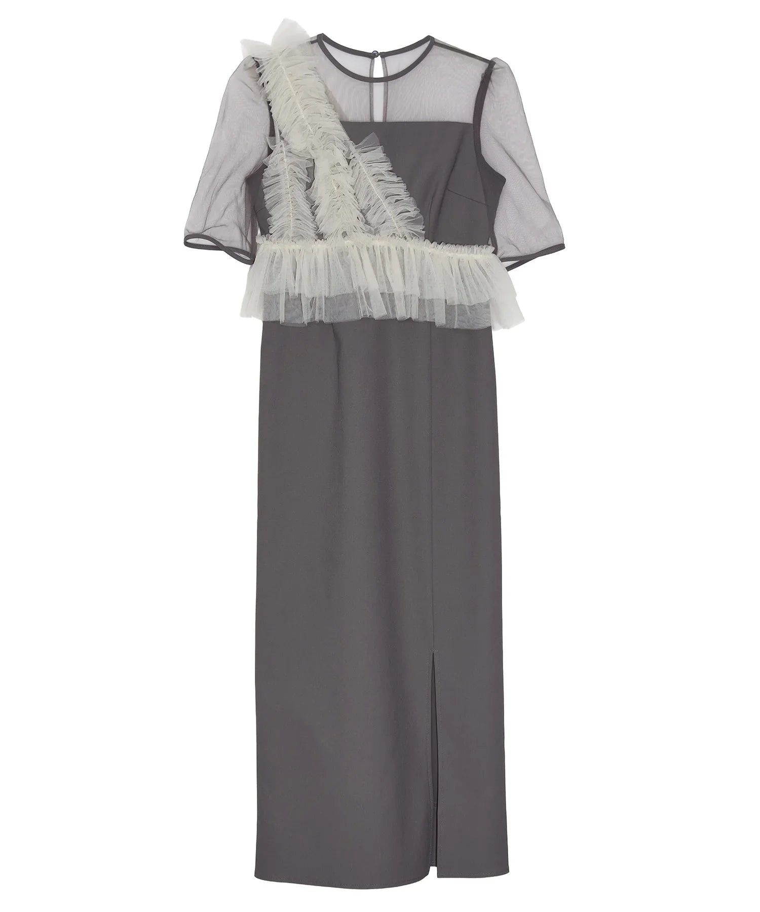 【当日発送】アシンメトリーフリルチュールIラインワンピースドレス