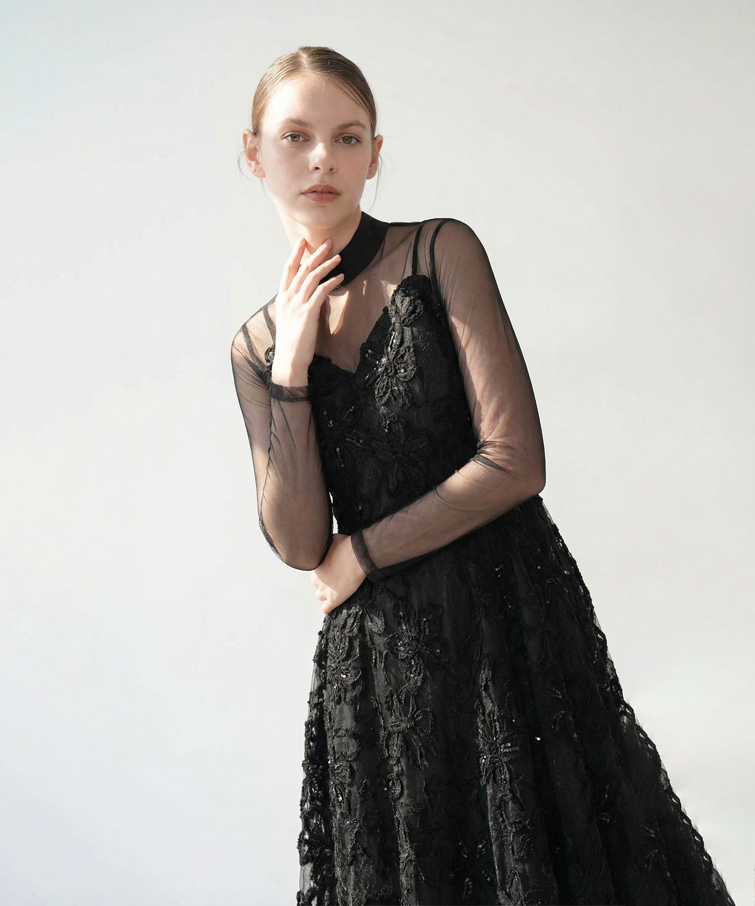 【当日発送】シアーフラワーレースレイヤードワンピース