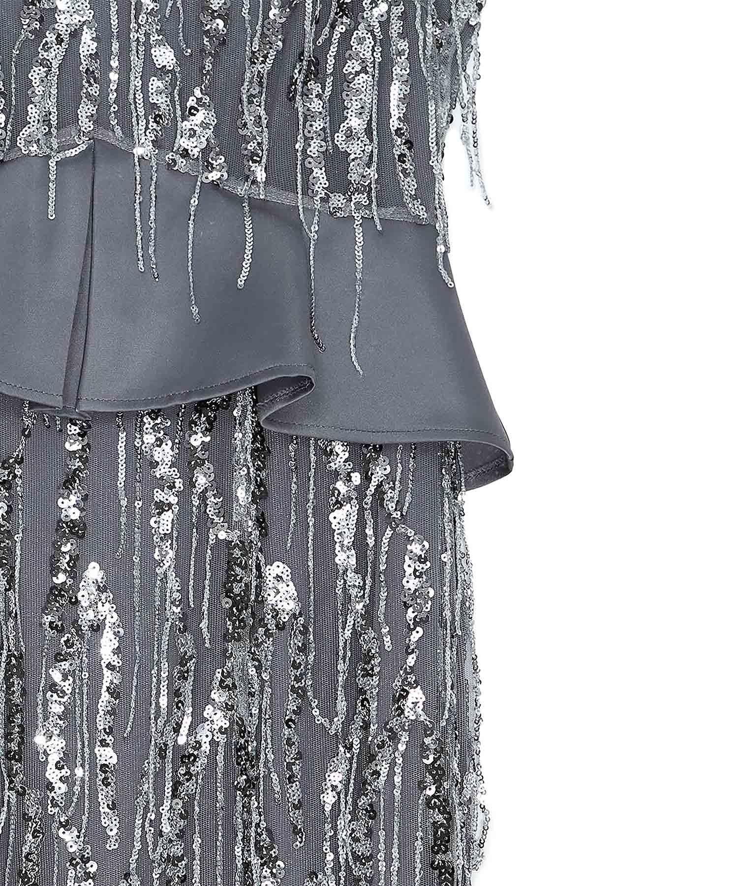 【LEJA LUXE】シルバーフリンジスパンコールペプラムマーメイドドレス