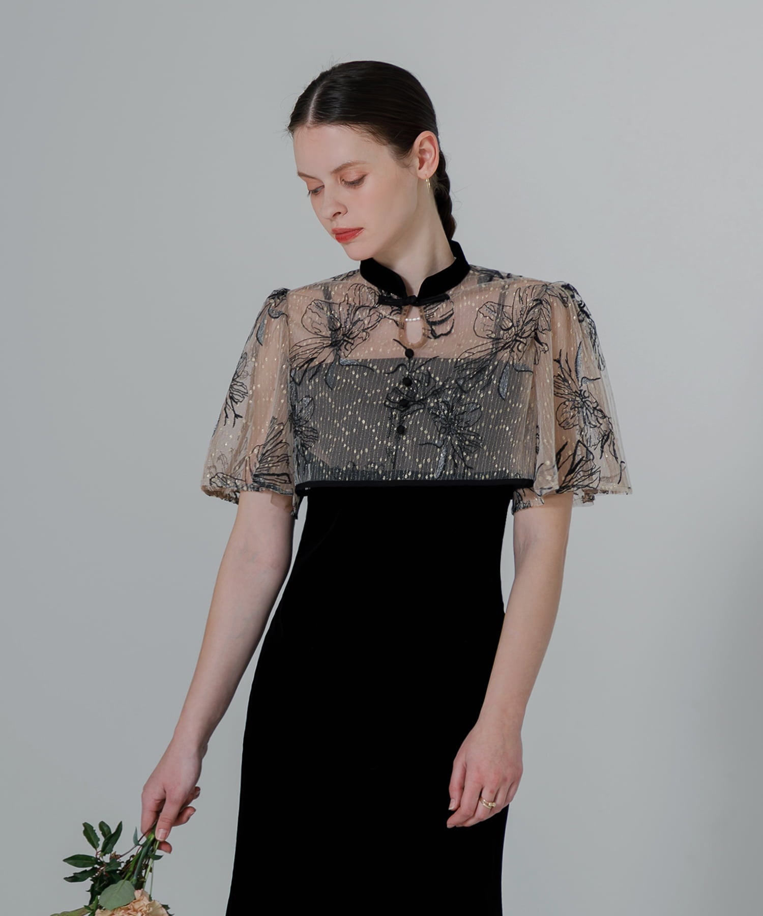 【当日発送】パイピング花柄ボレロベロアマーメイドワンピースドレス