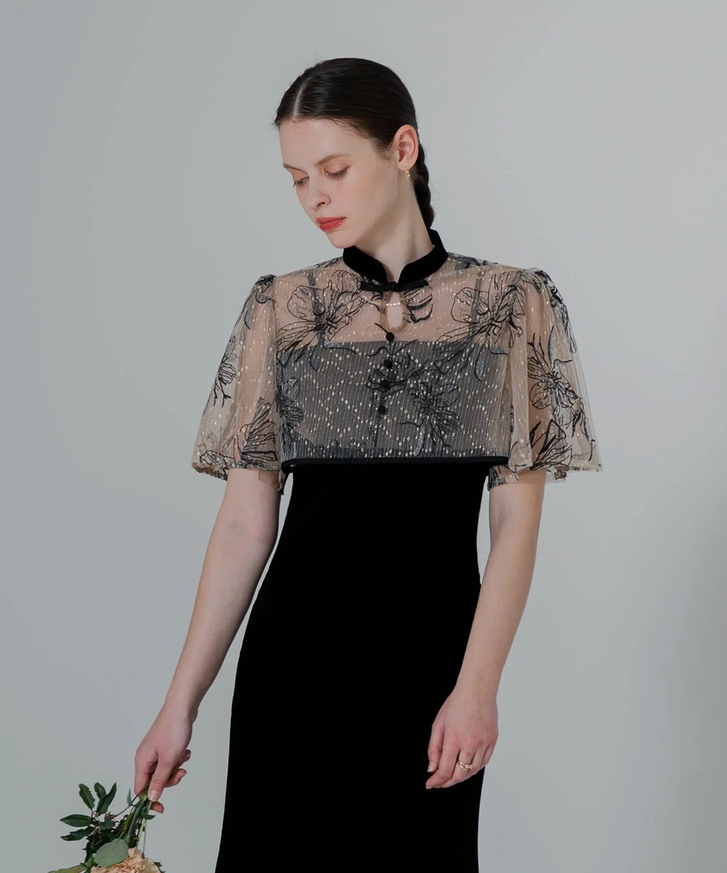 【当日発送】パイピング花柄ボレロベロアマーメイドワンピースドレス