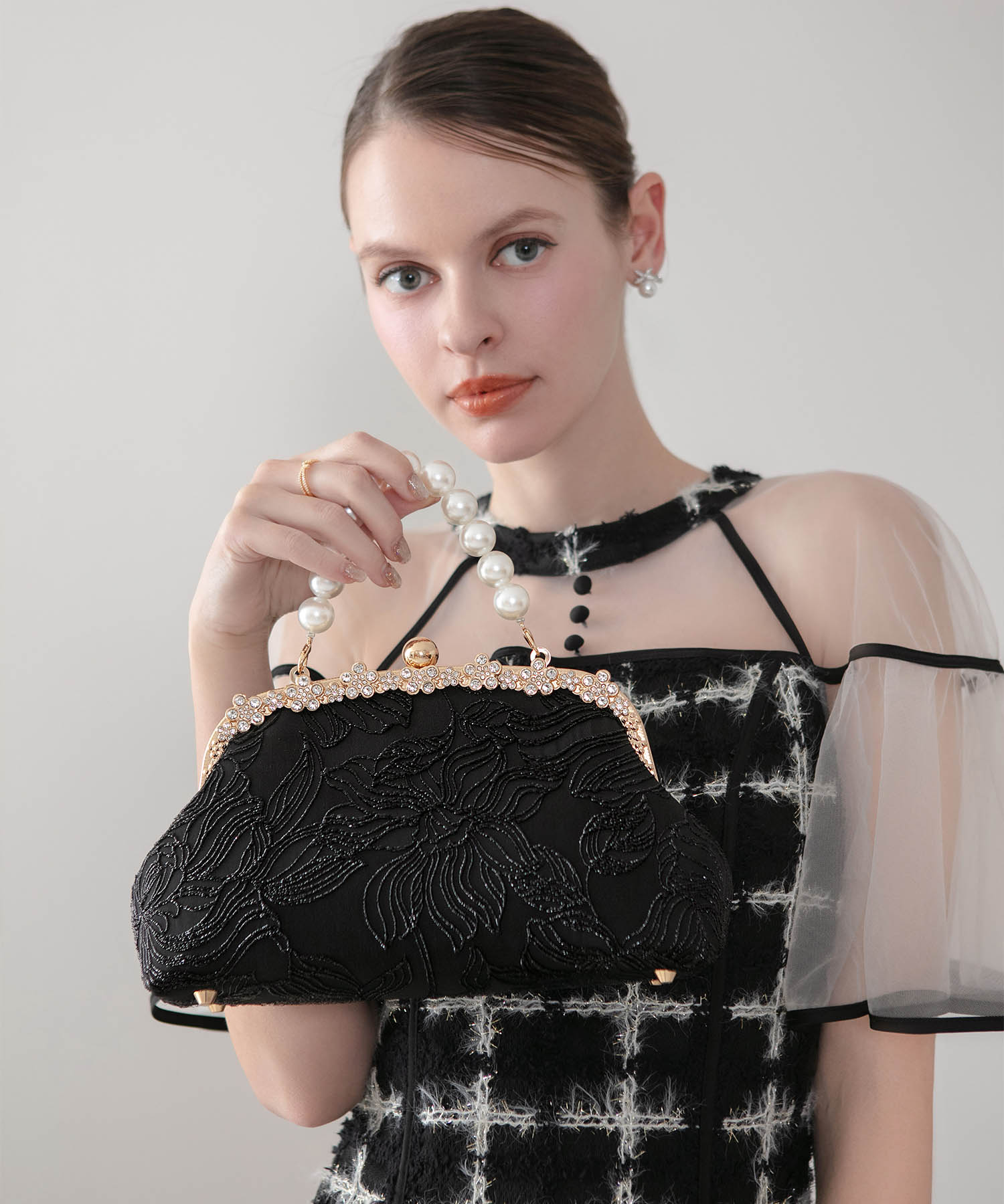 【当日発送】3WAYリュクスフラワーパールハンドバッグ