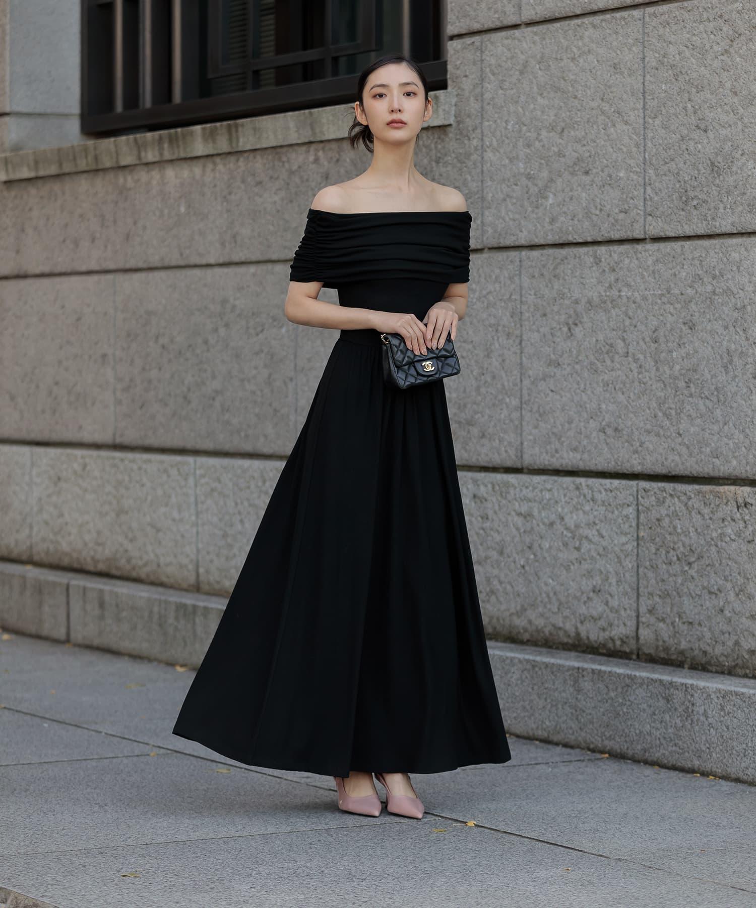 【当日発送】アームカバーオフショルダーリブニットワンピース