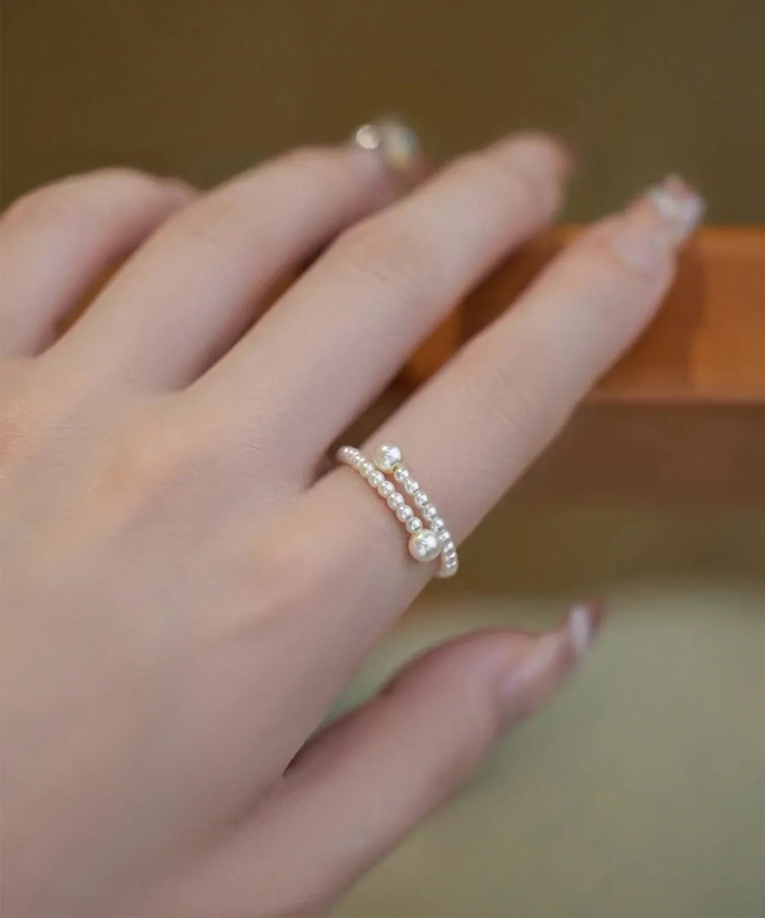 【当日発送】パールダブルラインデザインリング