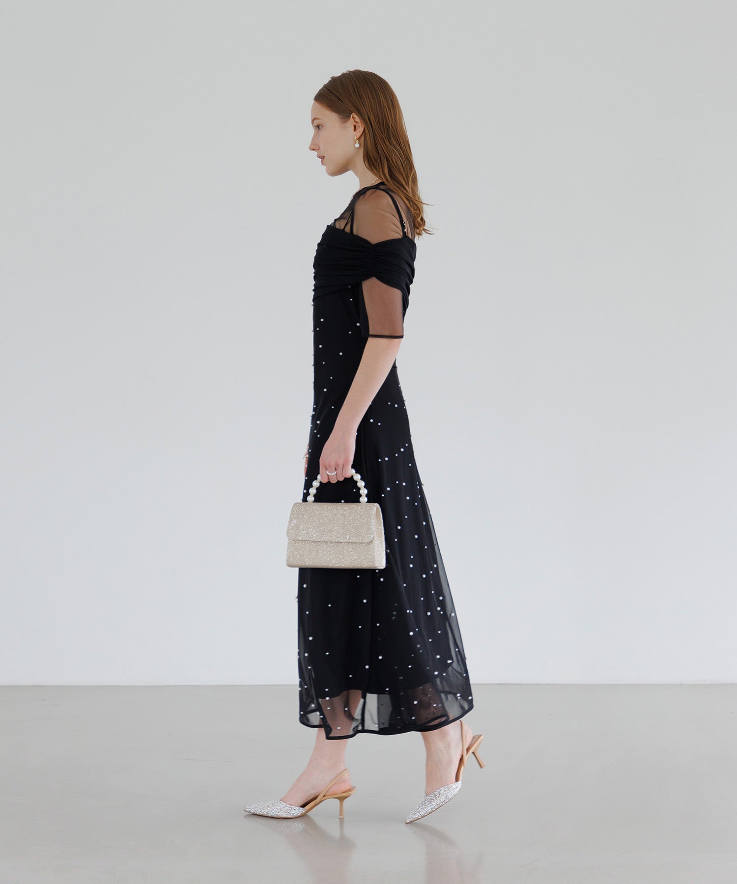 【一部当日発送】2WAYチュールトップスパールAラインワンピースドレス