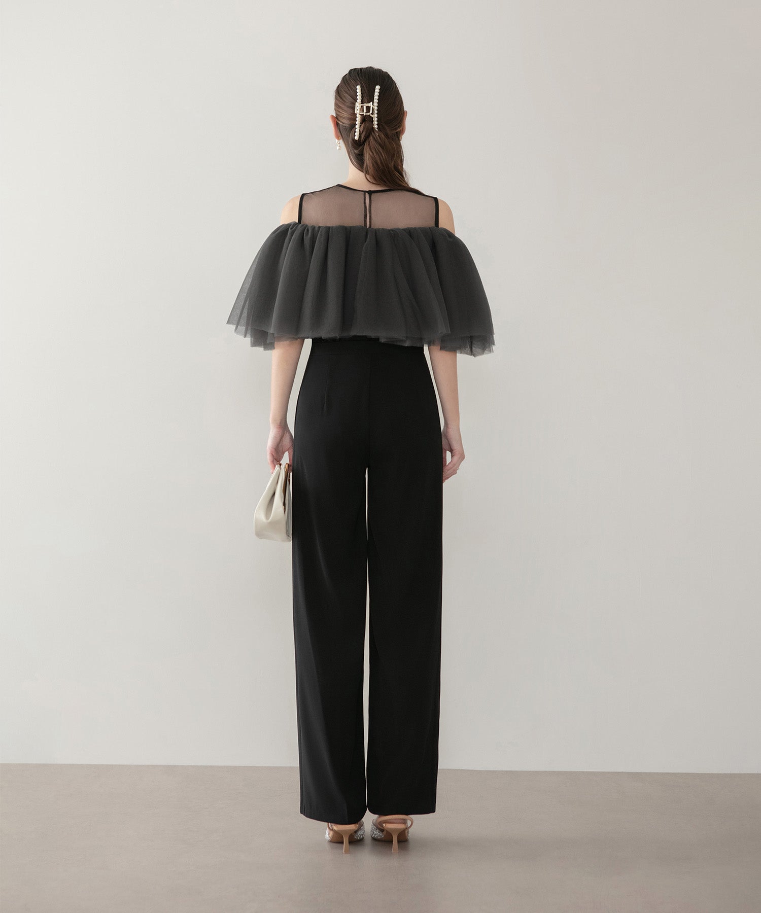 【当日発送】シアーチュールオフショルダーセットアップパンツドレス