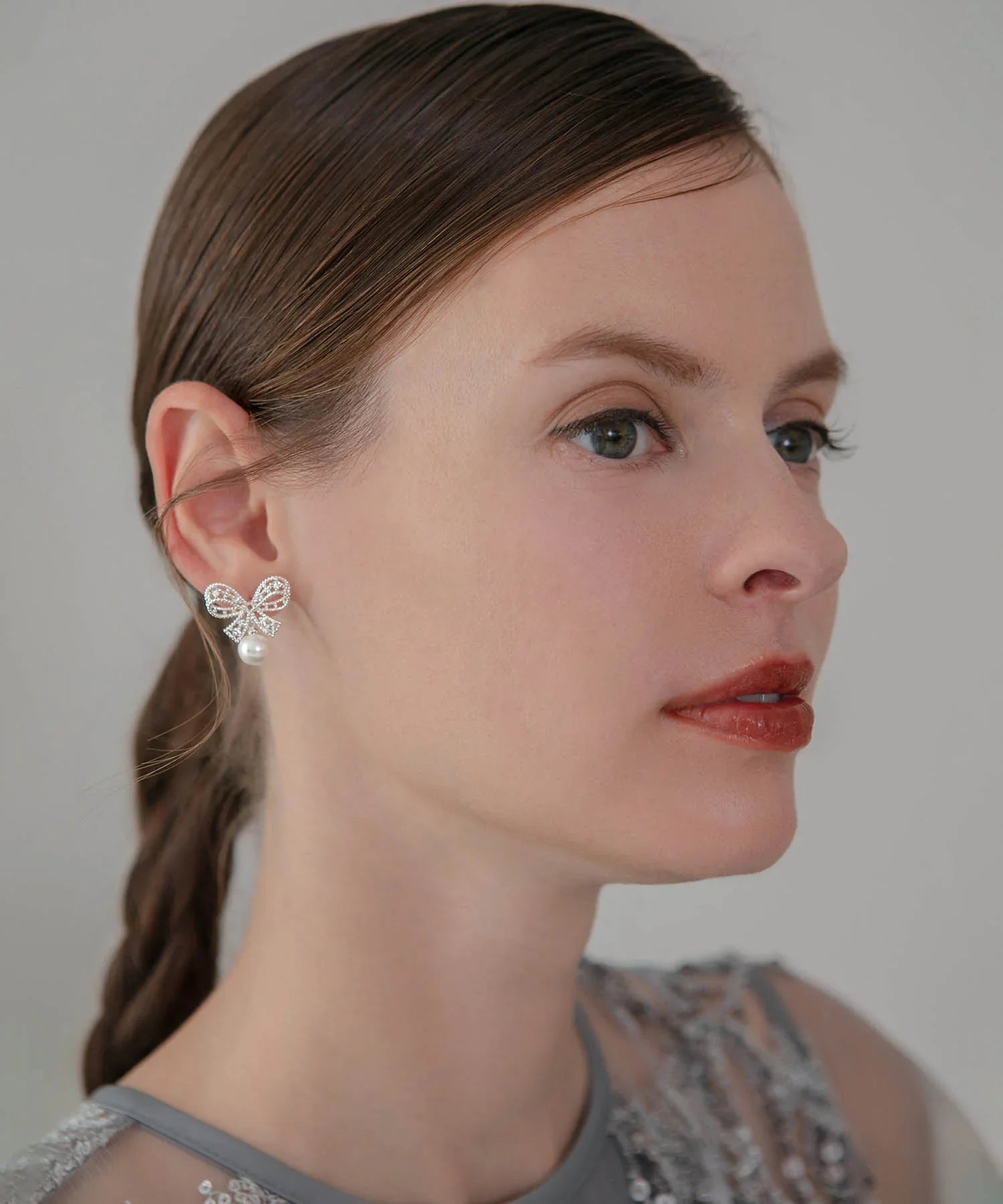 【当日発送】ビジューリボンパールピアス