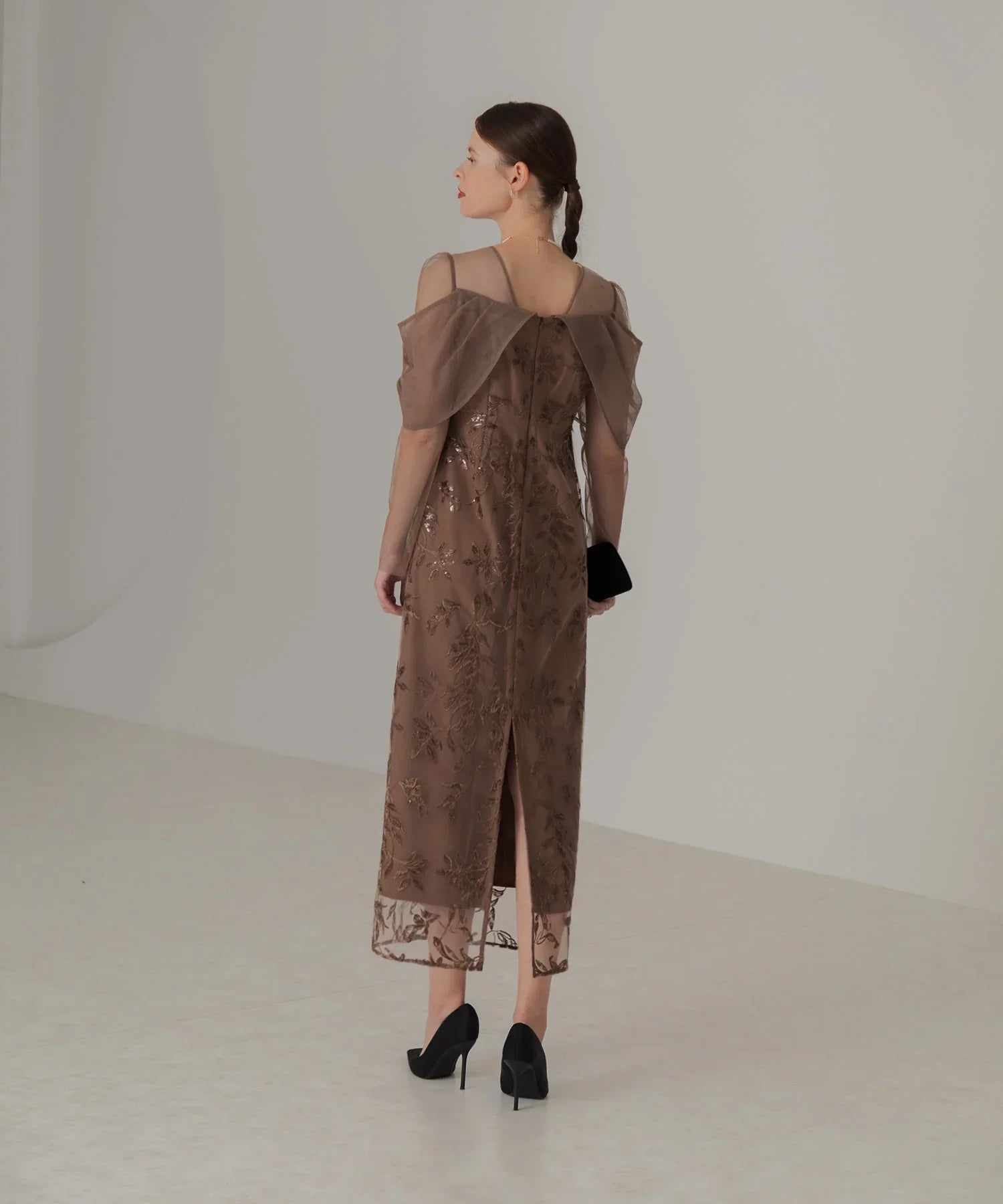 【一部当日発送】チュールロングスリーブリーフIラインワンピースドレス