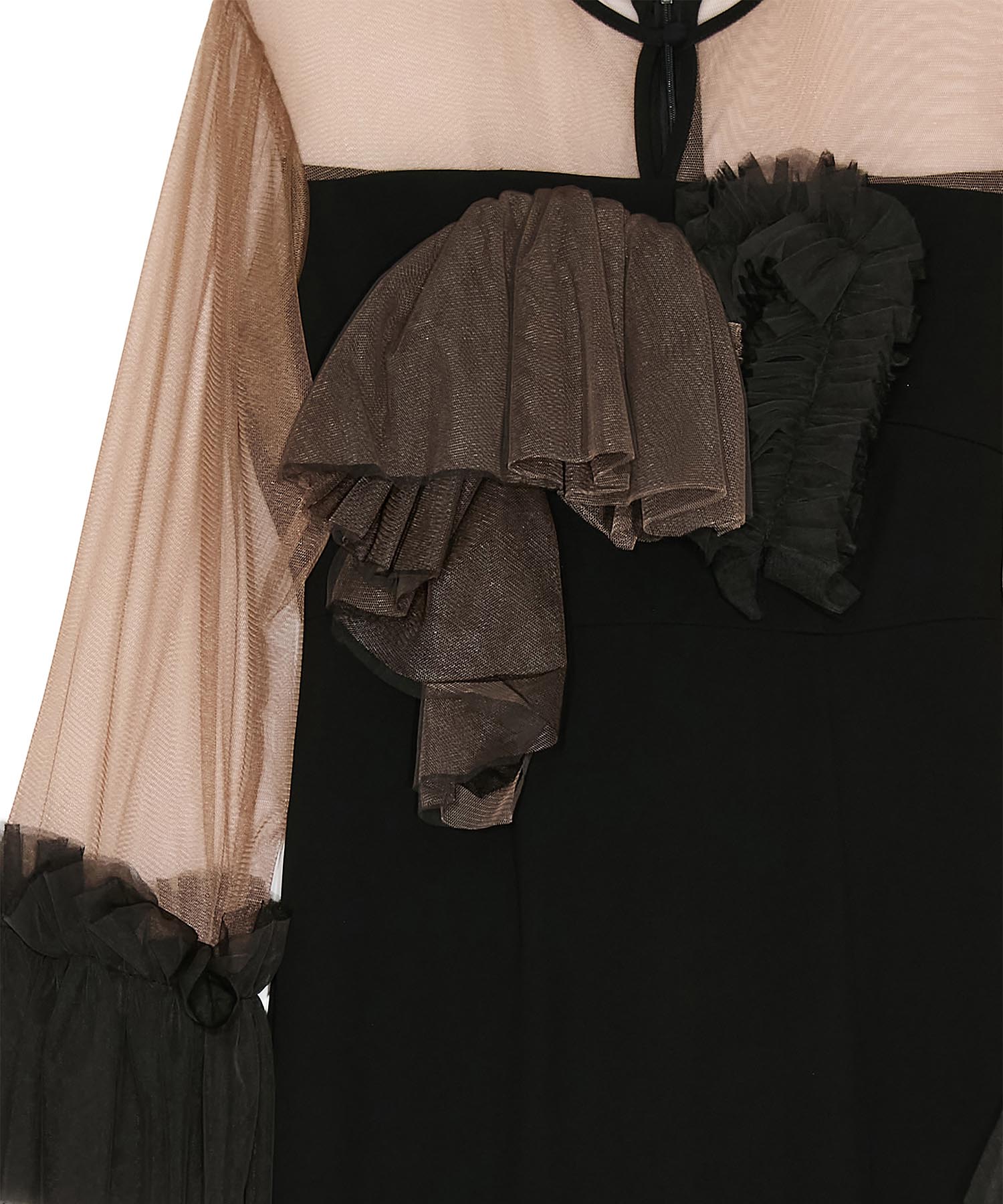 【当日発送】チュールフリルスリーブIラインワンピースドレス